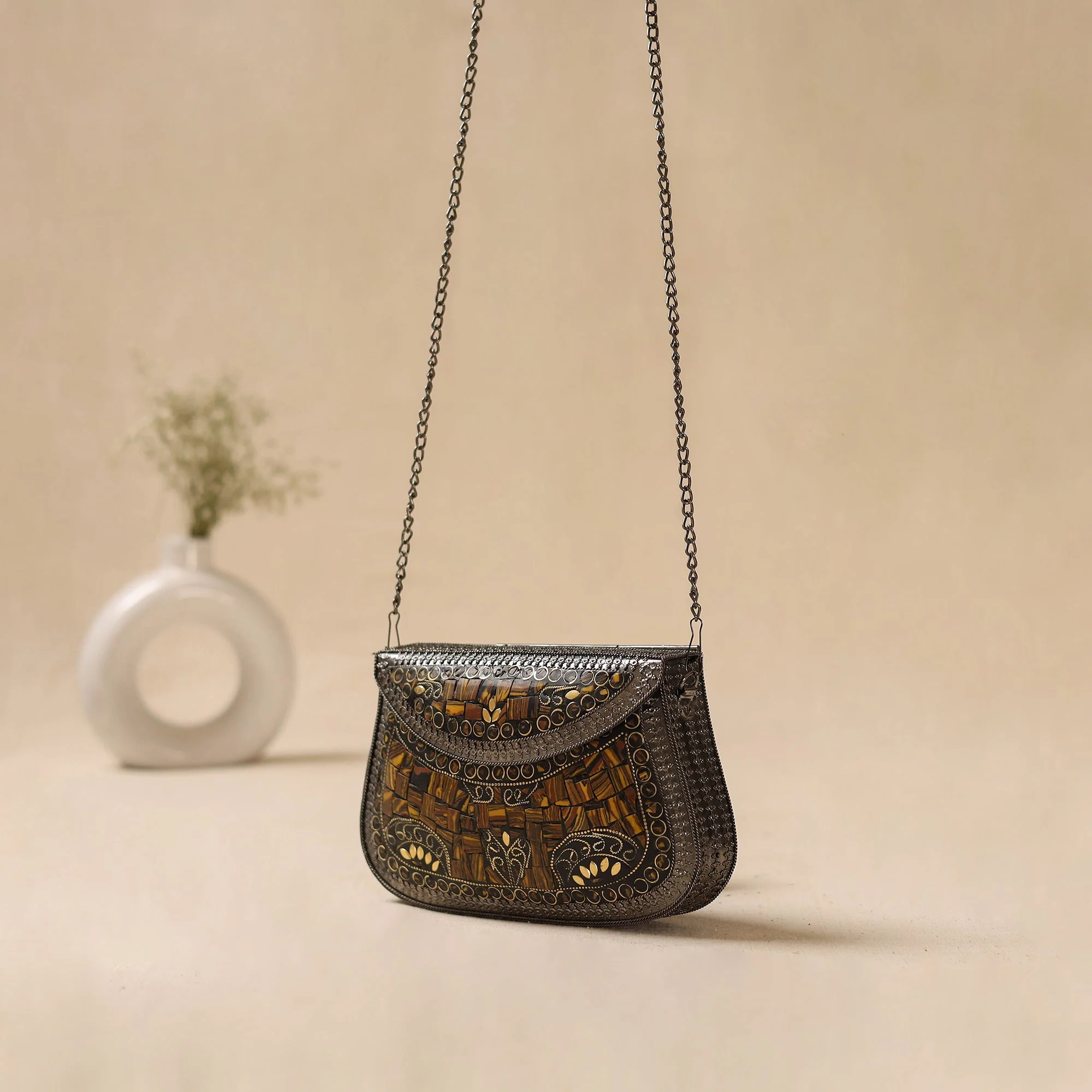 Handmade Vintage Metal Mosaic Stone Clutch / Sling Bag 06 - Image 3