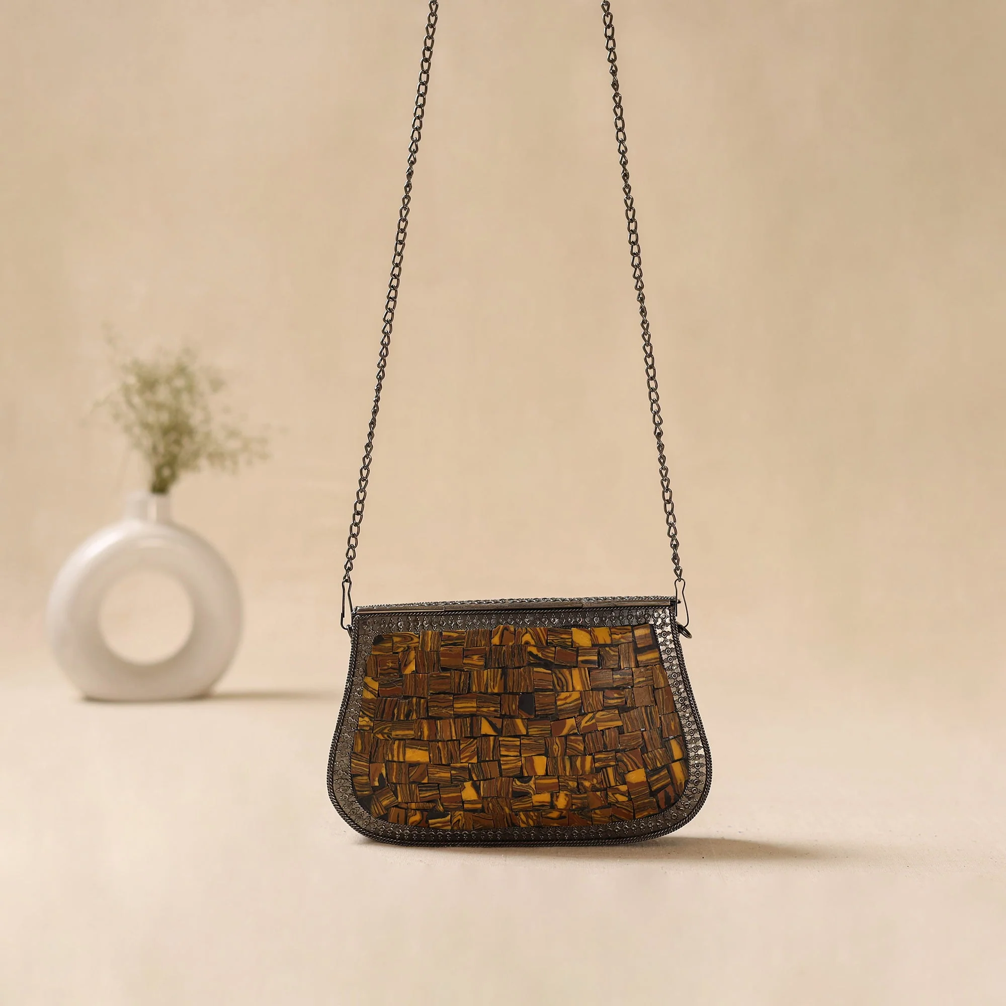 Handmade Vintage Metal Mosaic Stone Clutch / Sling Bag 06 - Image 4