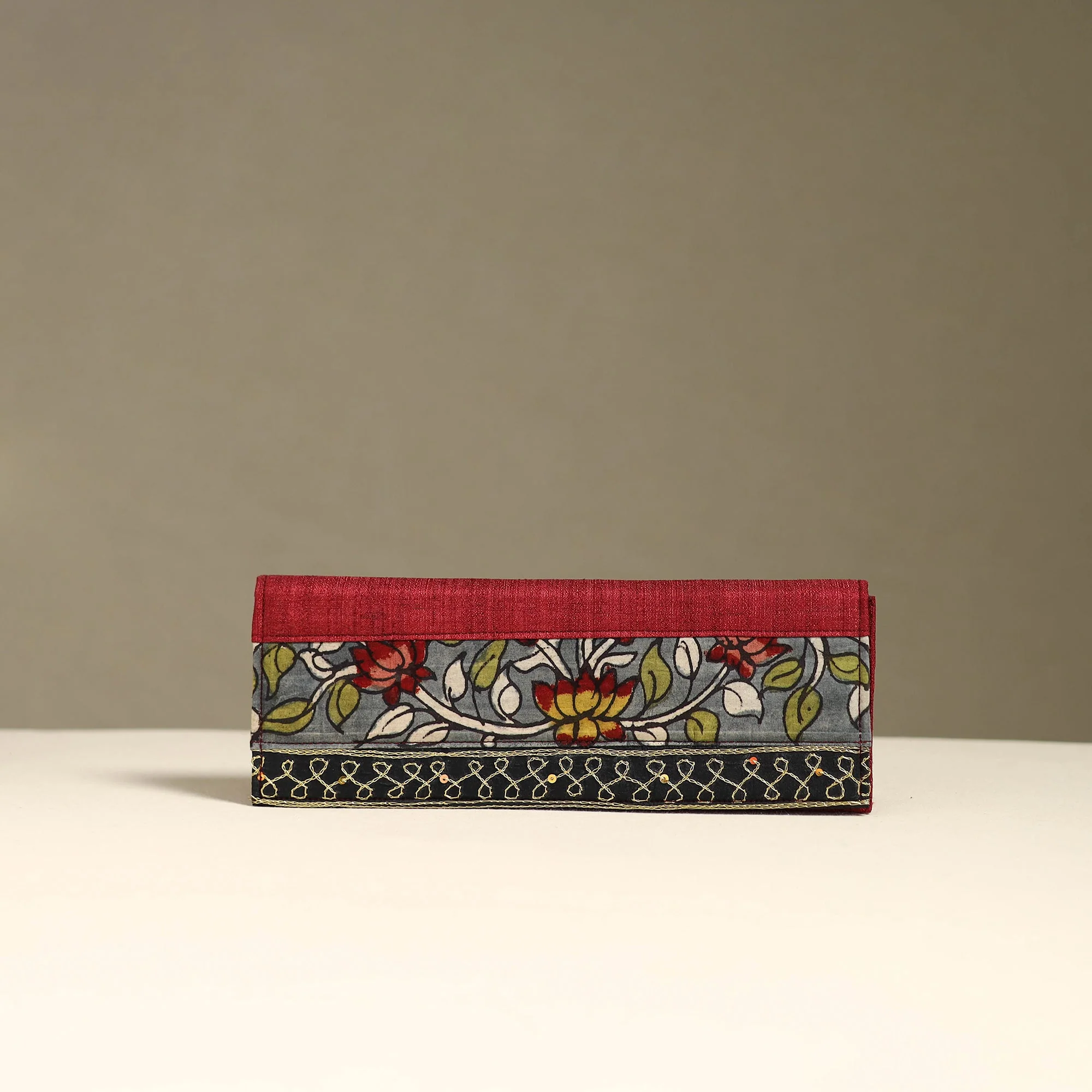 Handpainted Kalamkari Natural Dyed Ghicha Silk Clutch / Wallet 06