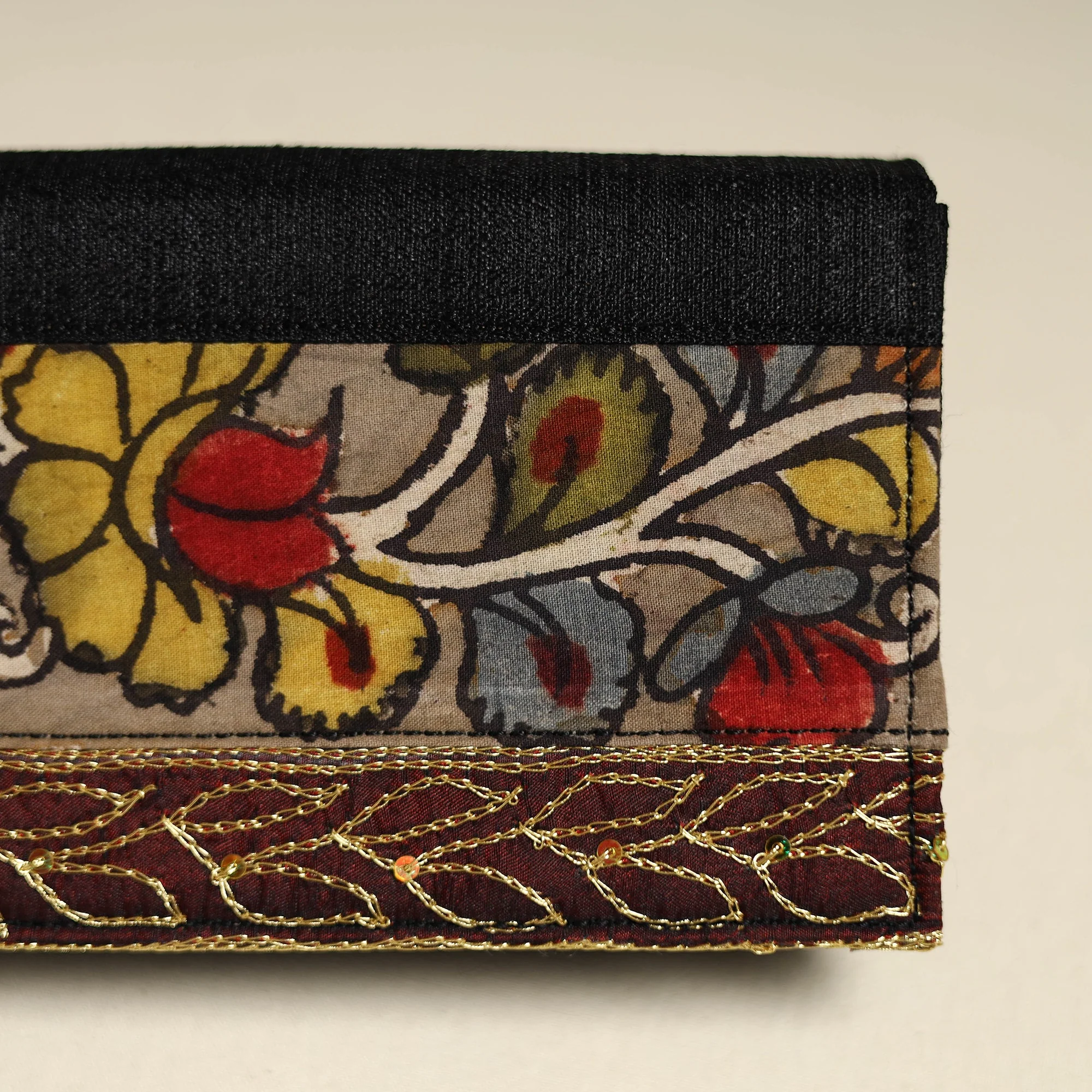 Handpainted Kalamkari Natural Dyed Ghicha Silk Clutch / Wallet 12 - Image 4