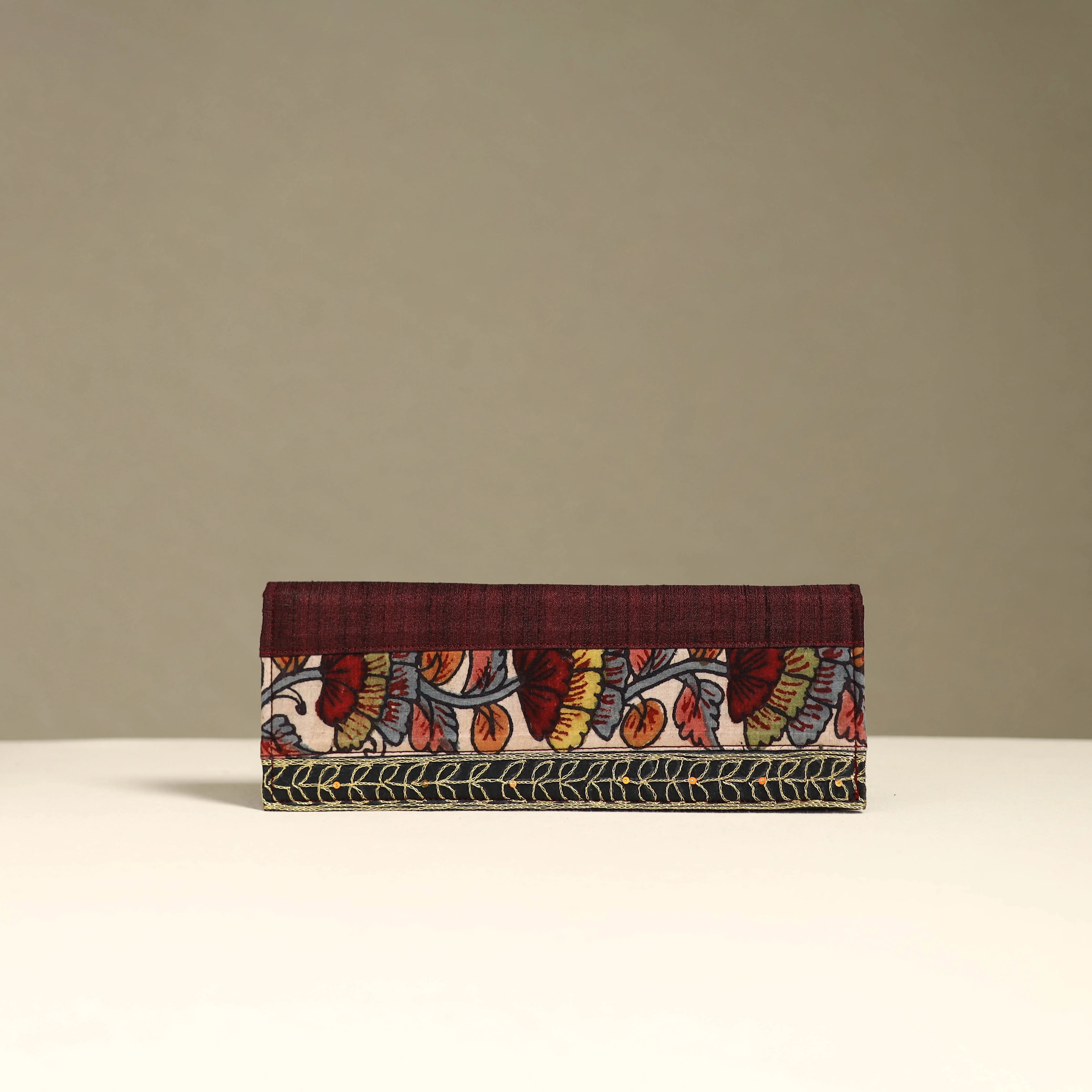 Handpainted Kalamkari Natural Dyed Ghicha Silk Clutch / Wallet 17