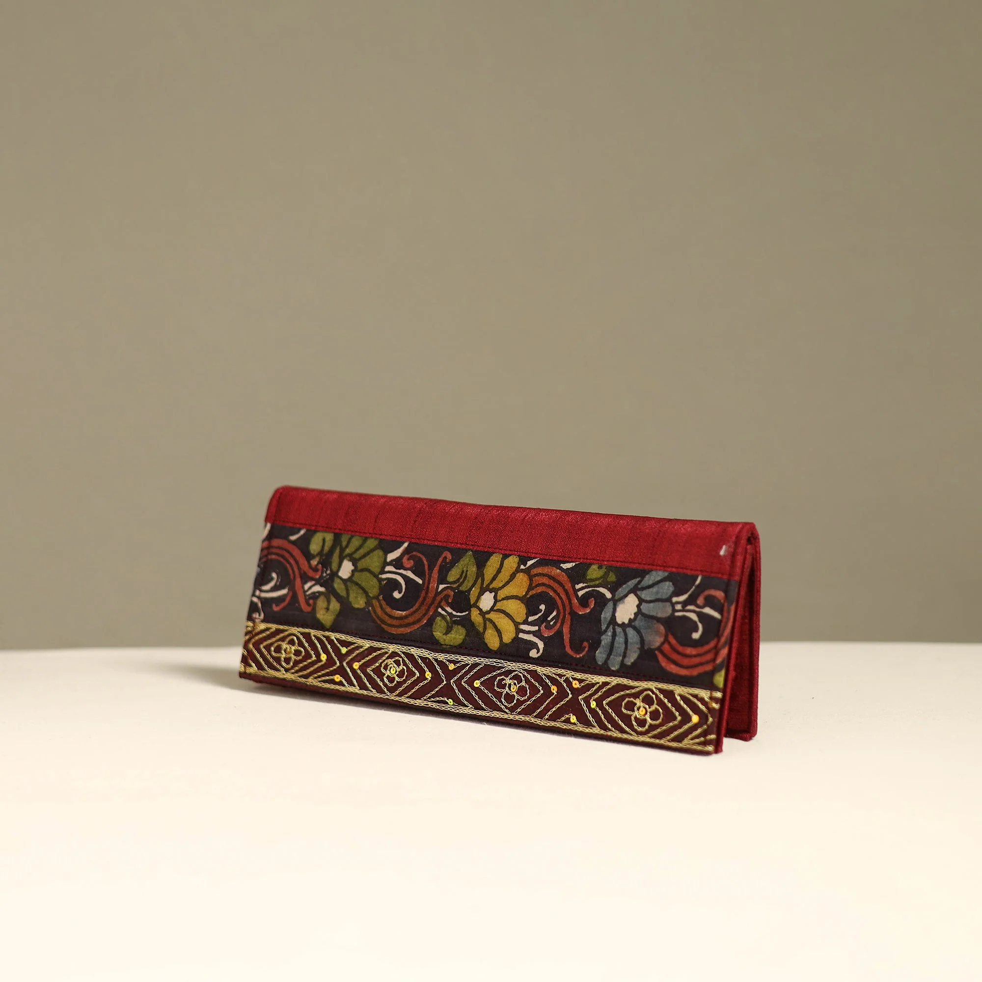 Handpainted Kalamkari Natural Dyed Ghicha Silk Clutch / Wallet 19 - Image 2