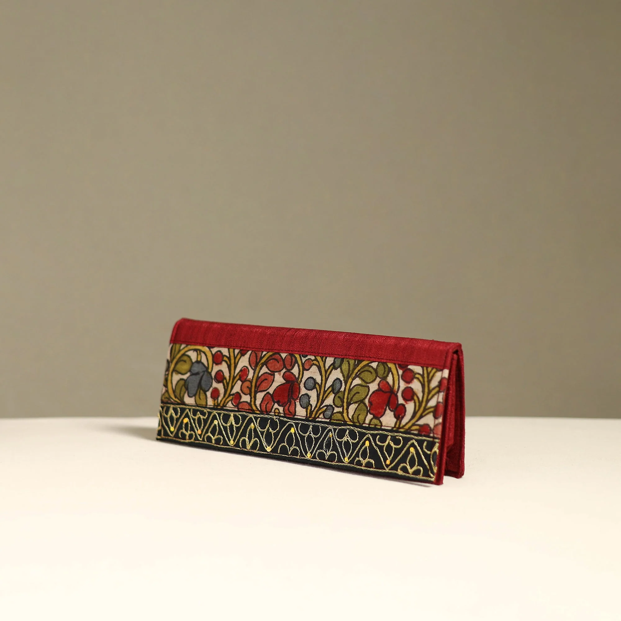 Handpainted Kalamkari Natural Dyed Ghicha Silk Clutch / Wallet 22 - Image 2
