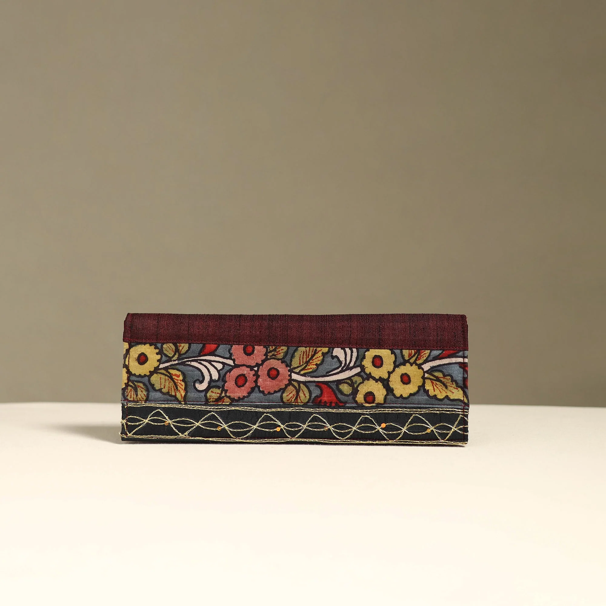 Handpainted Kalamkari Natural Dyed Ghicha Silk Clutch / Wallet 25
