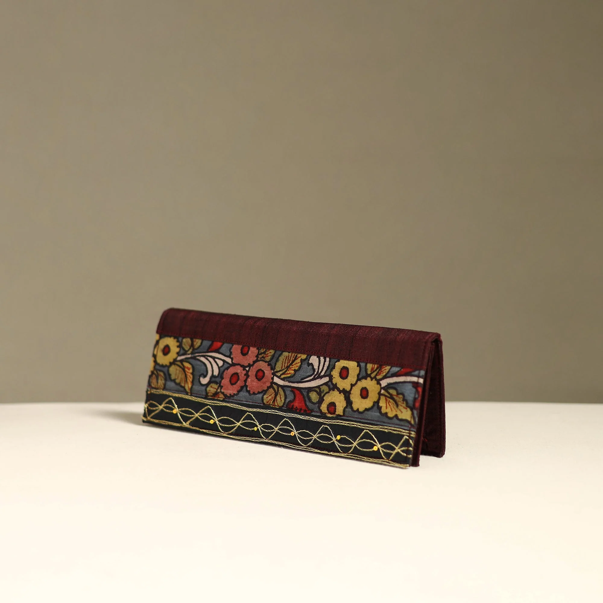 Handpainted Kalamkari Natural Dyed Ghicha Silk Clutch / Wallet 25 - Image 2