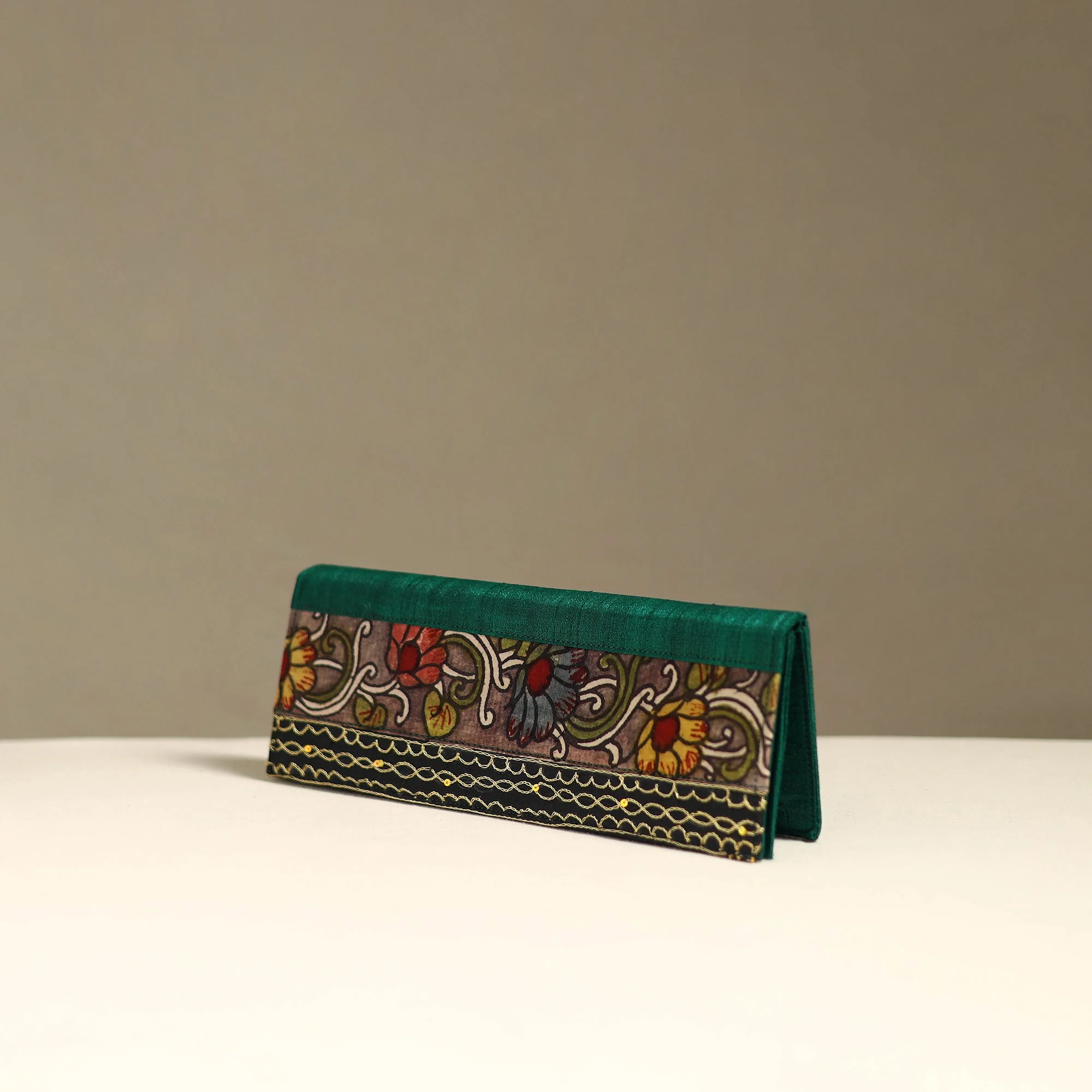 Handpainted Kalamkari Natural Dyed Ghicha Silk Clutch / Wallet 26 - Image 2