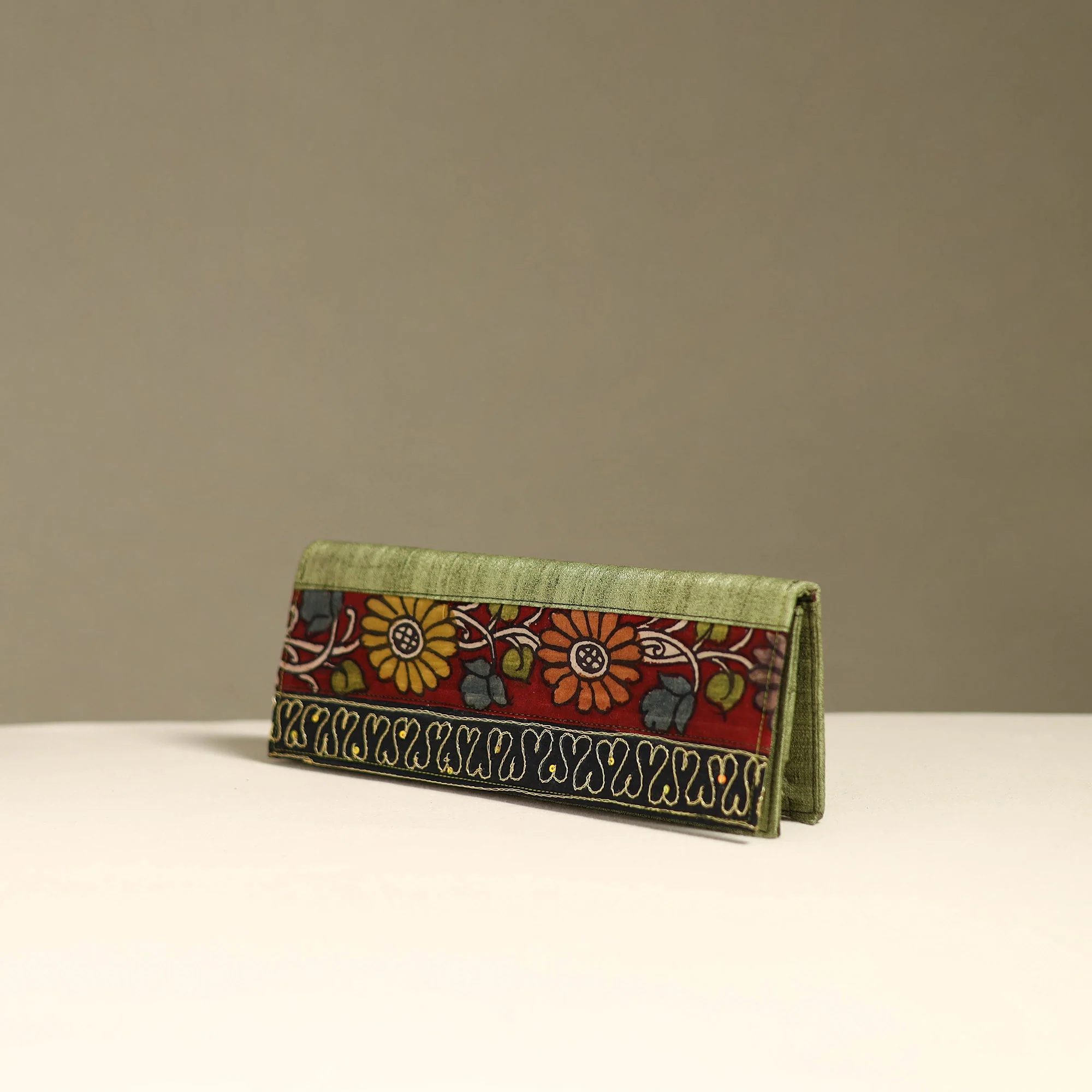 Handpainted Kalamkari Natural Dyed Ghicha Silk Clutch / Wallet 27 - Image 2
