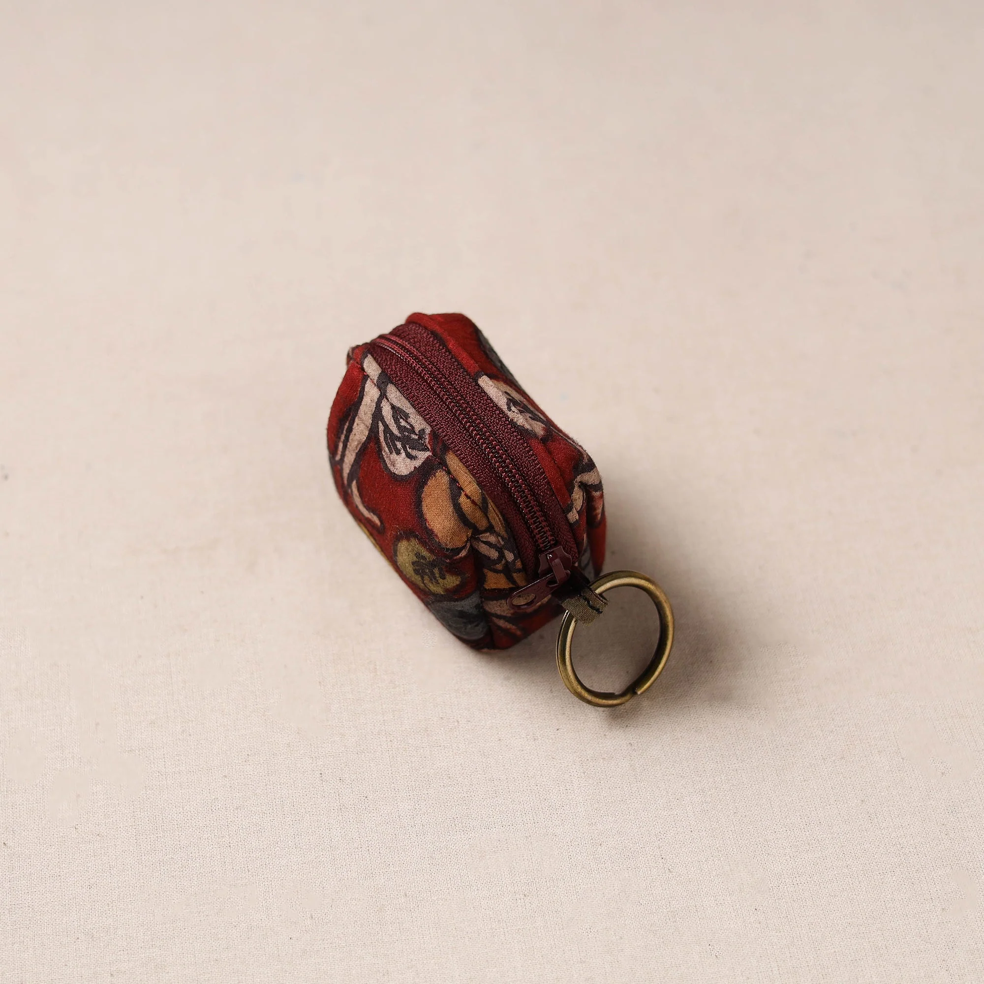 Multicolor - Handpainted Kalamkari Natural Dyed Keychain Pouch 05