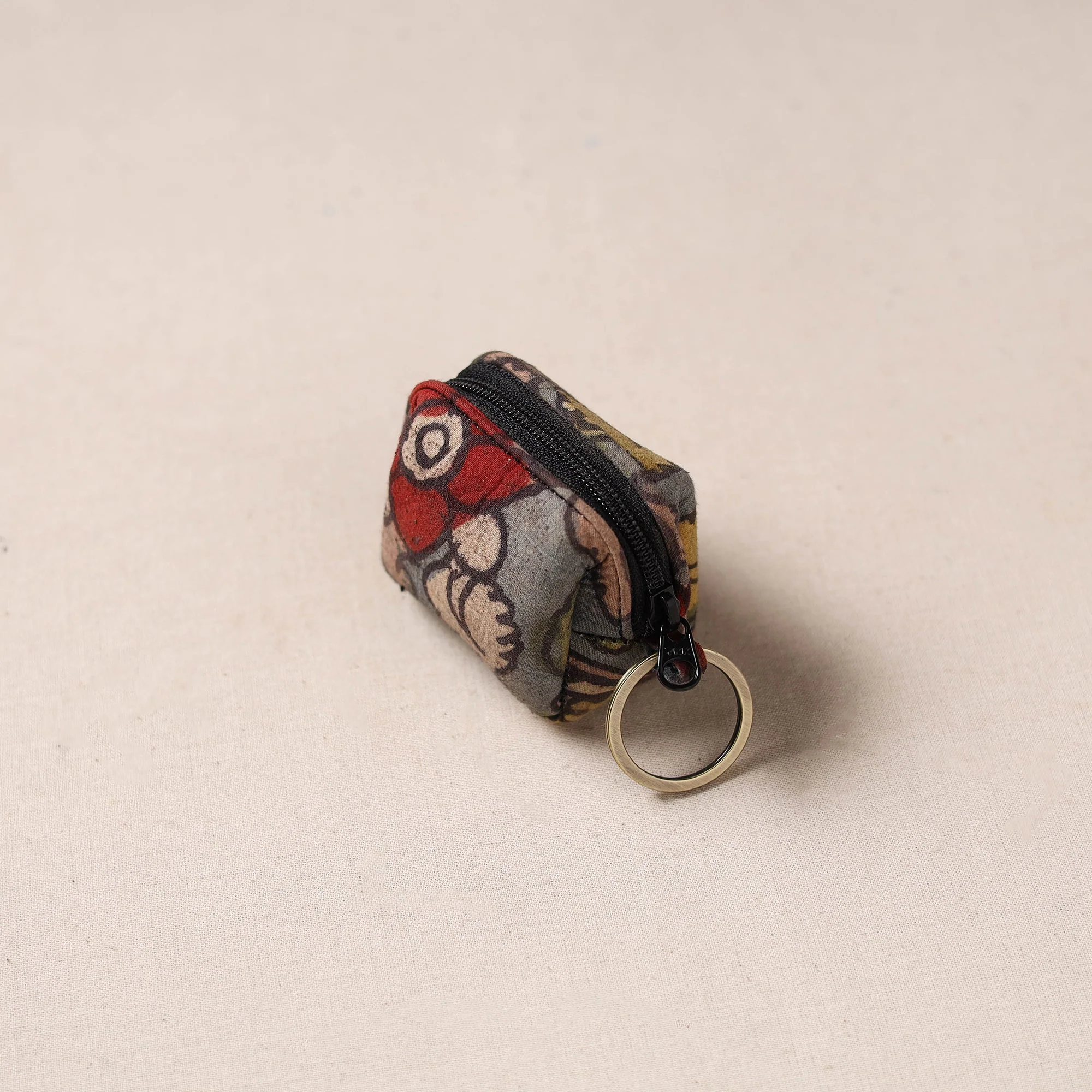 Multicolor - Handpainted Kalamkari Natural Dyed Keychain Pouch 06