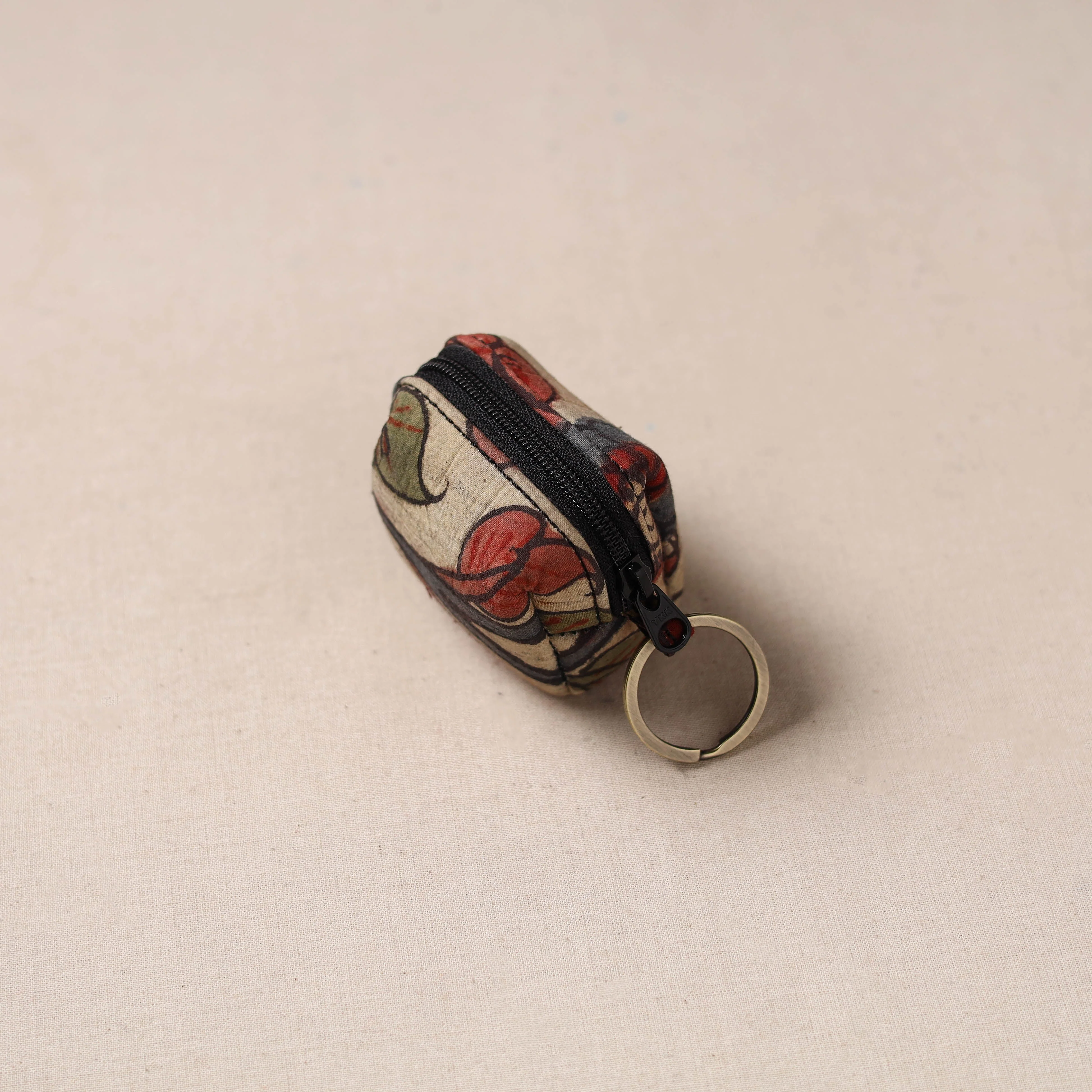 Multicolor - Handpainted Kalamkari Natural Dyed Keychain Pouch 11