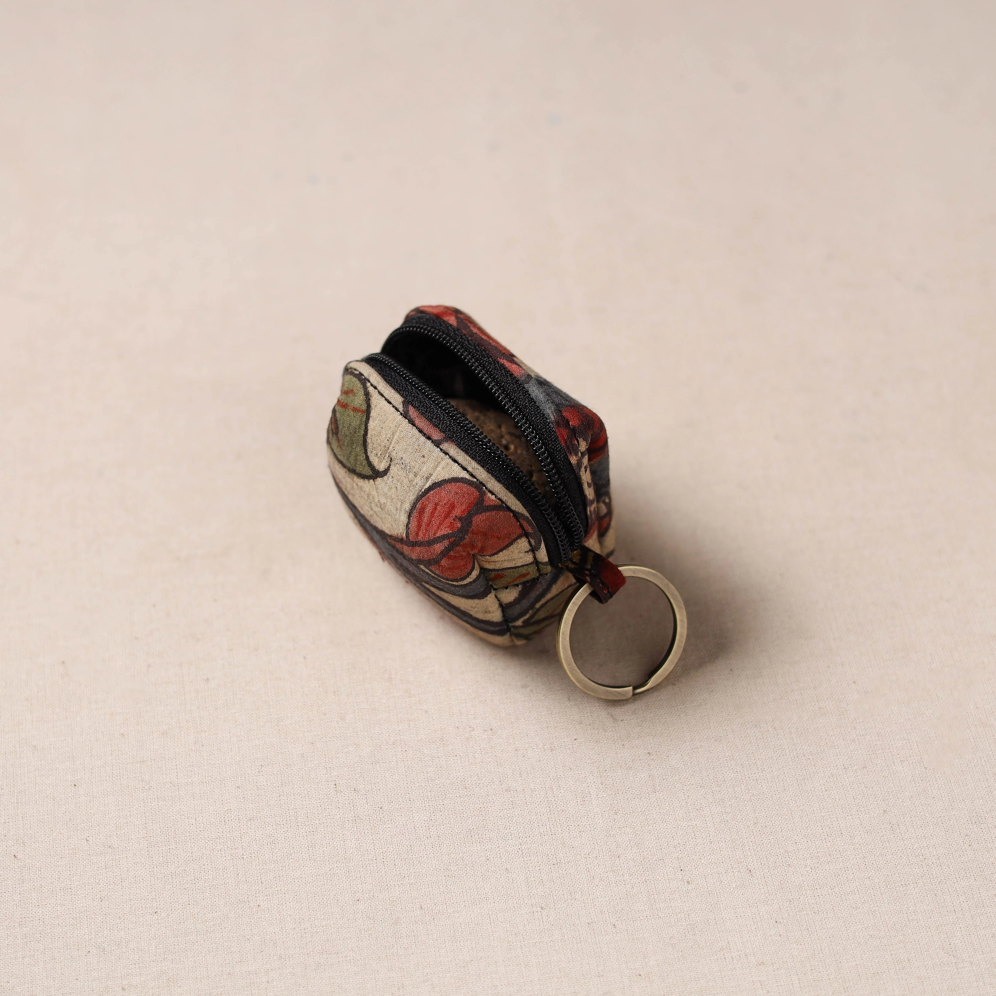 Multicolor - Handpainted Kalamkari Natural Dyed Keychain Pouch 11 - Image 2