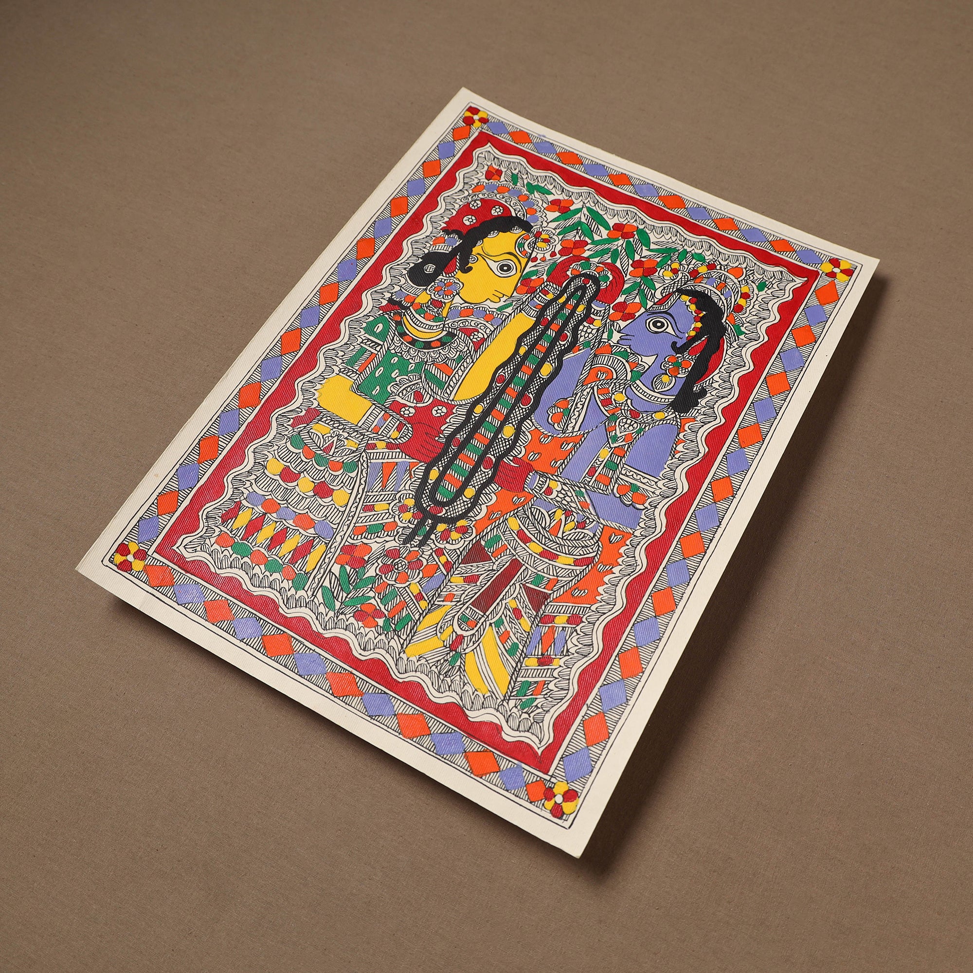 Handpainted Madhubani Painting by Santosh Paswan (15 x 11 in) 08 - Image 2