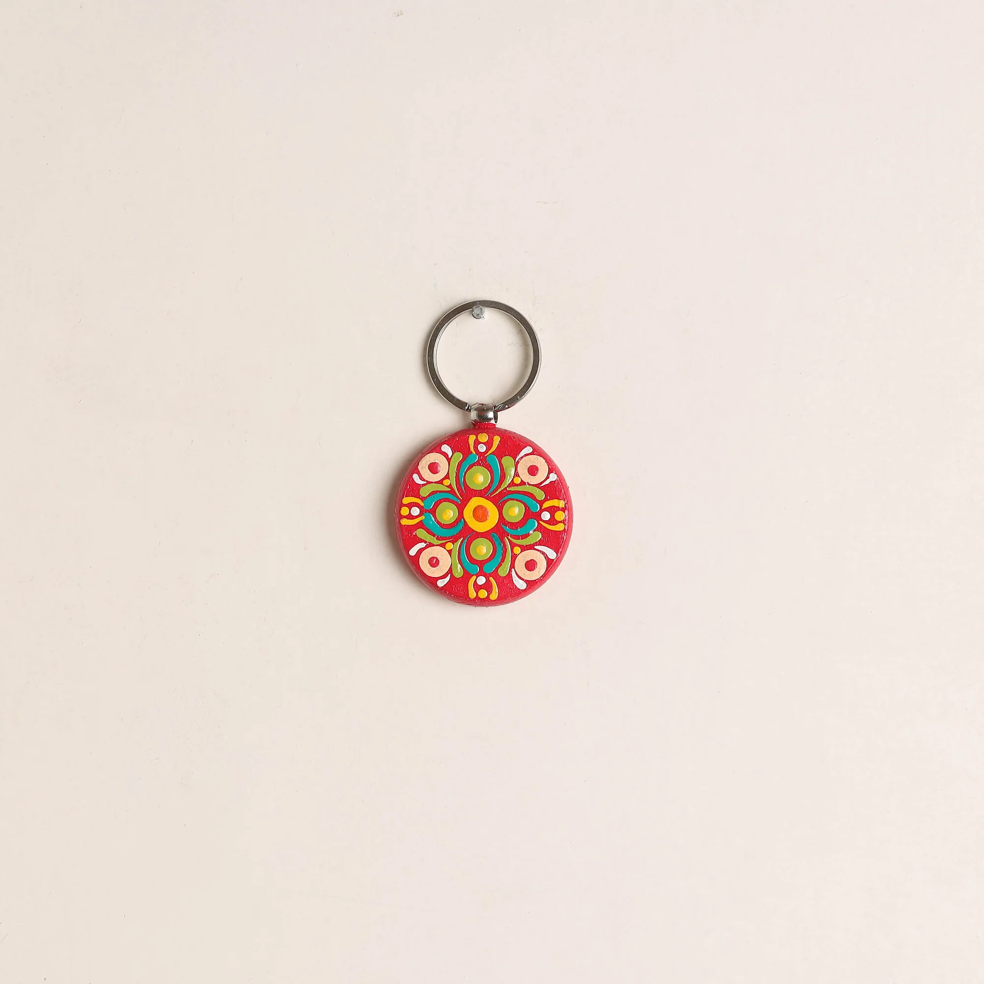 Red - Handpainted Mandala Art Wooden Keychain 55