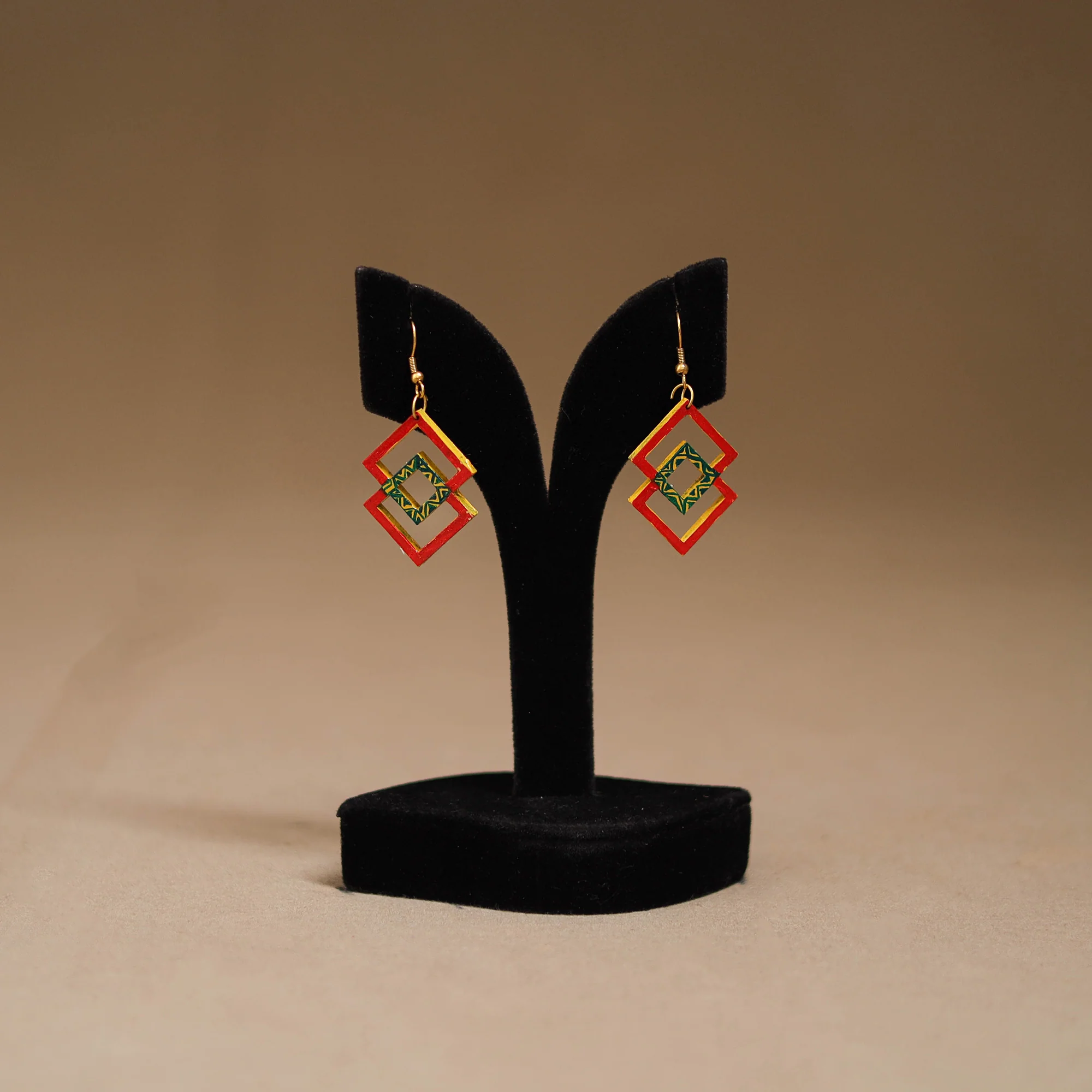 Red - Handpainted Manjusha Art Wooden Earrings 04