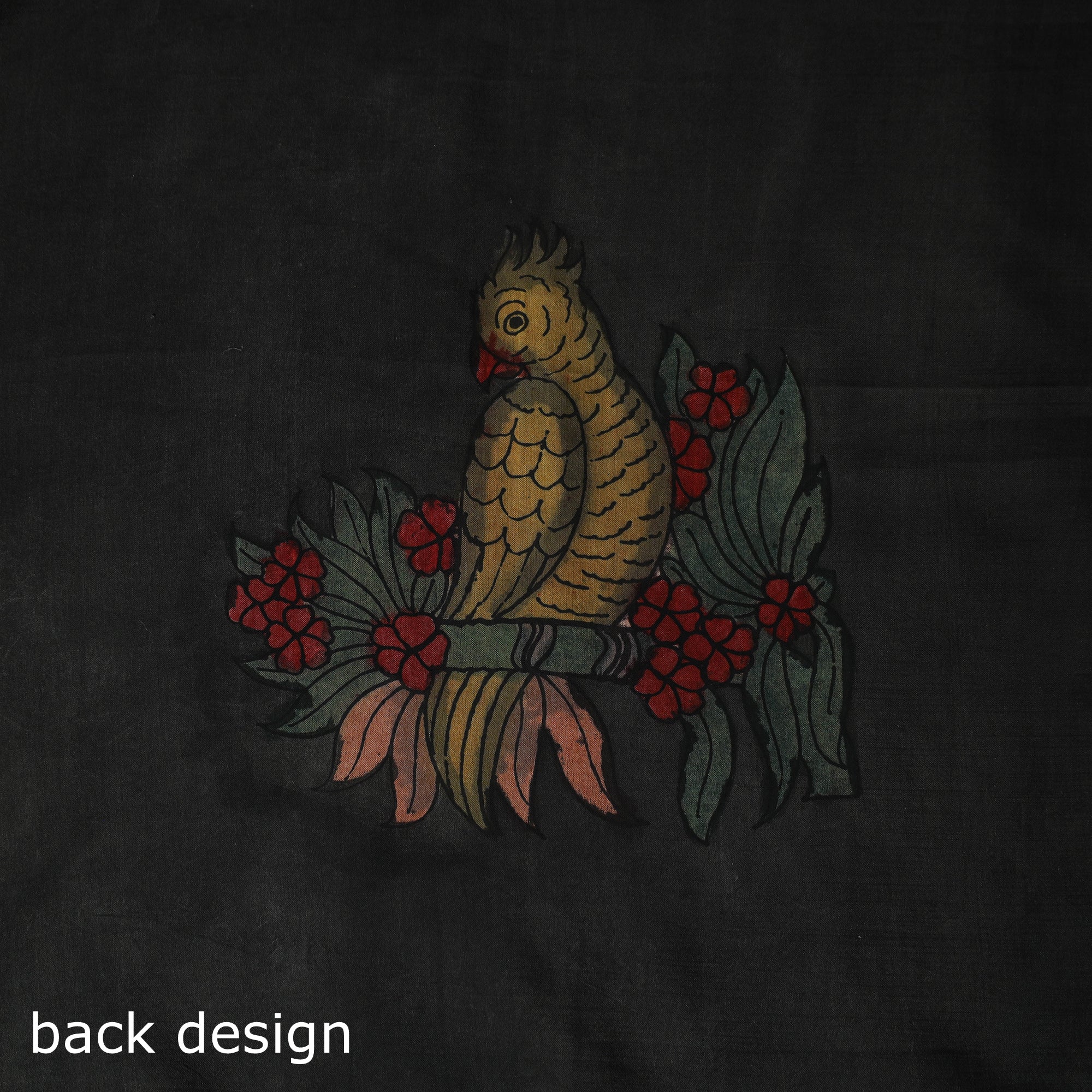 Black - Handpainted Srikalahasti Pen Work Kalamkari Natural Dyed Bangalore Silk 2pc Unstitched Dress Material Kurta Set 35 - Image 5