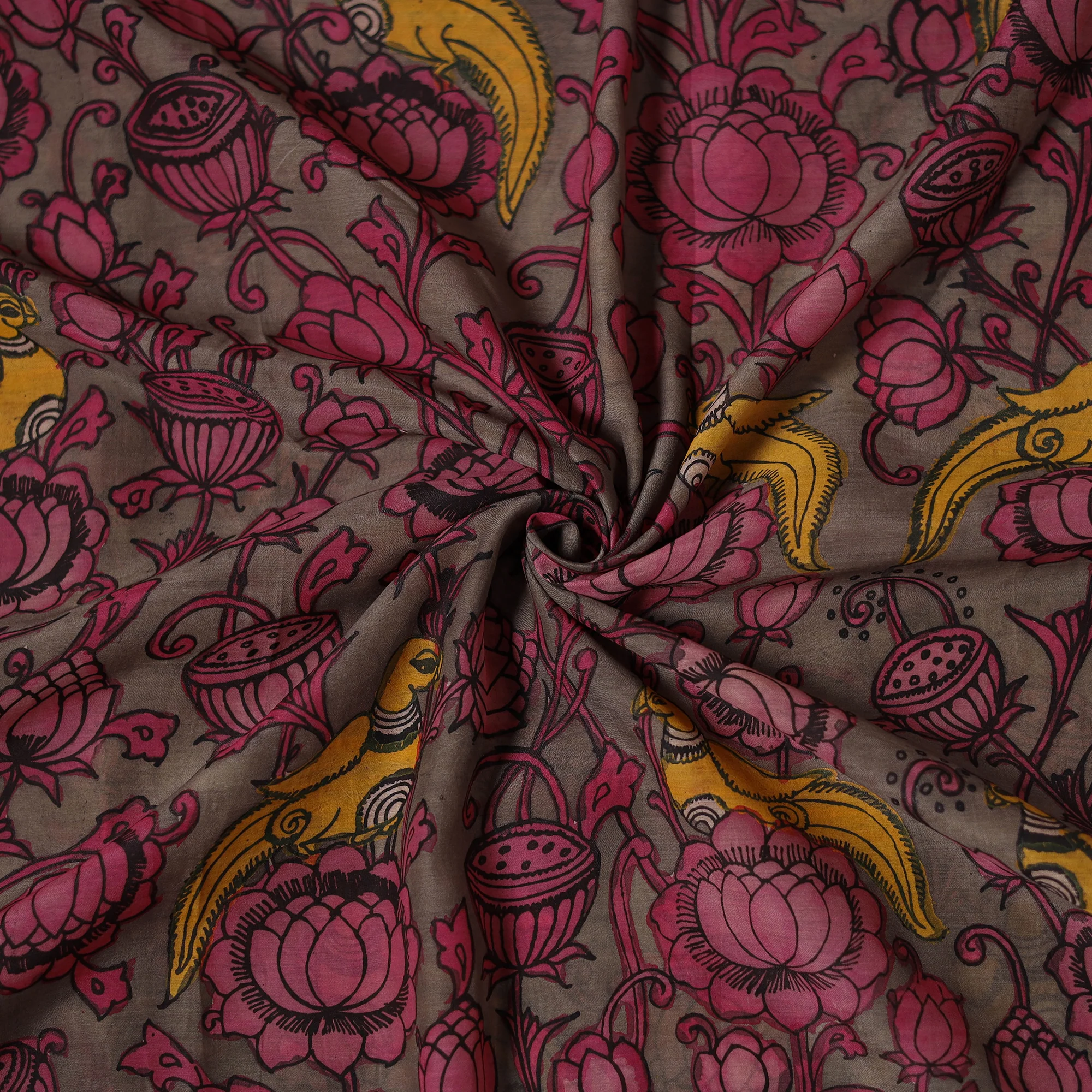 Pink - Handpainted Srikalahasti Silk Cotton Pen Kalamkari Fabric 01 - Image 2