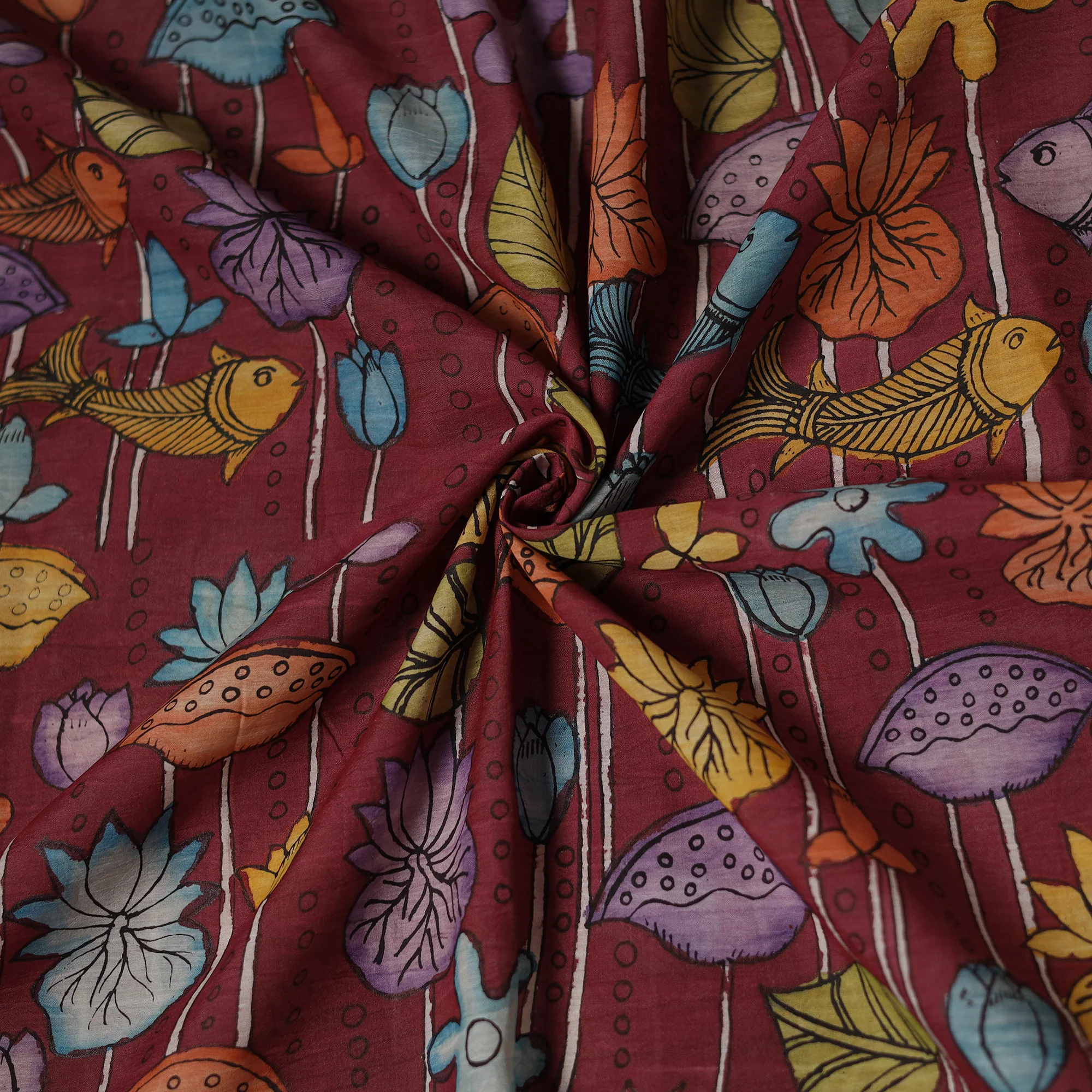 Maroon - Handpainted Srikalahasti Silk Cotton Pen Kalamkari Fabric 05 - Image 2