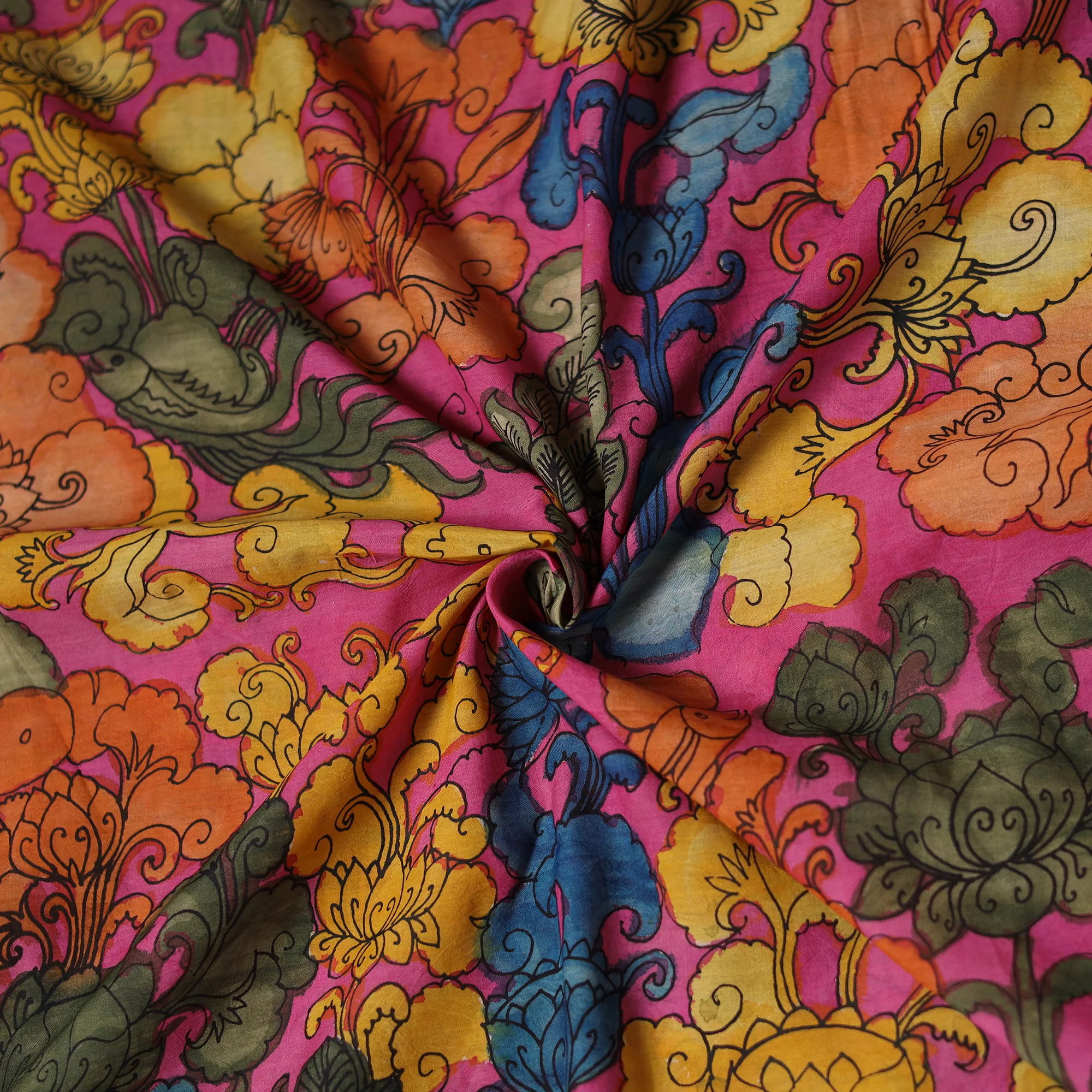 Pink - Handpainted Srikalahasti Silk Cotton Pen Kalamkari Fabric 06 - Image 2