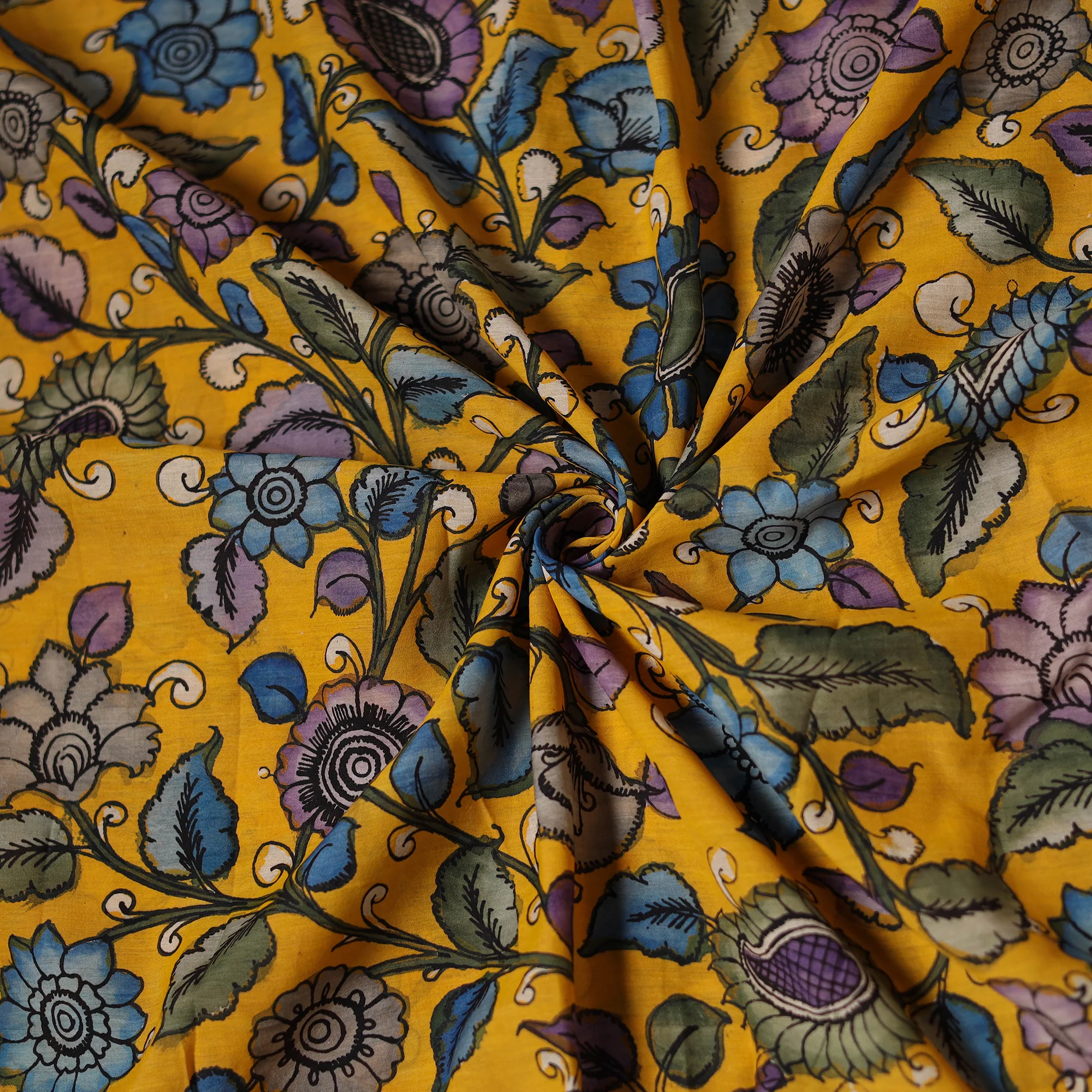 Yellow - Handpainted Srikalahasti Silk Cotton Pen Kalamkari Fabric 07 - Image 2