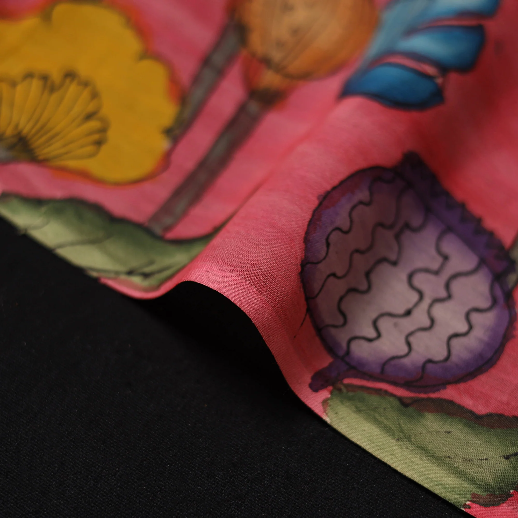 Pink - Handpainted Srikalahasti Silk Cotton Pen Kalamkari Fabric 27 - Image 4