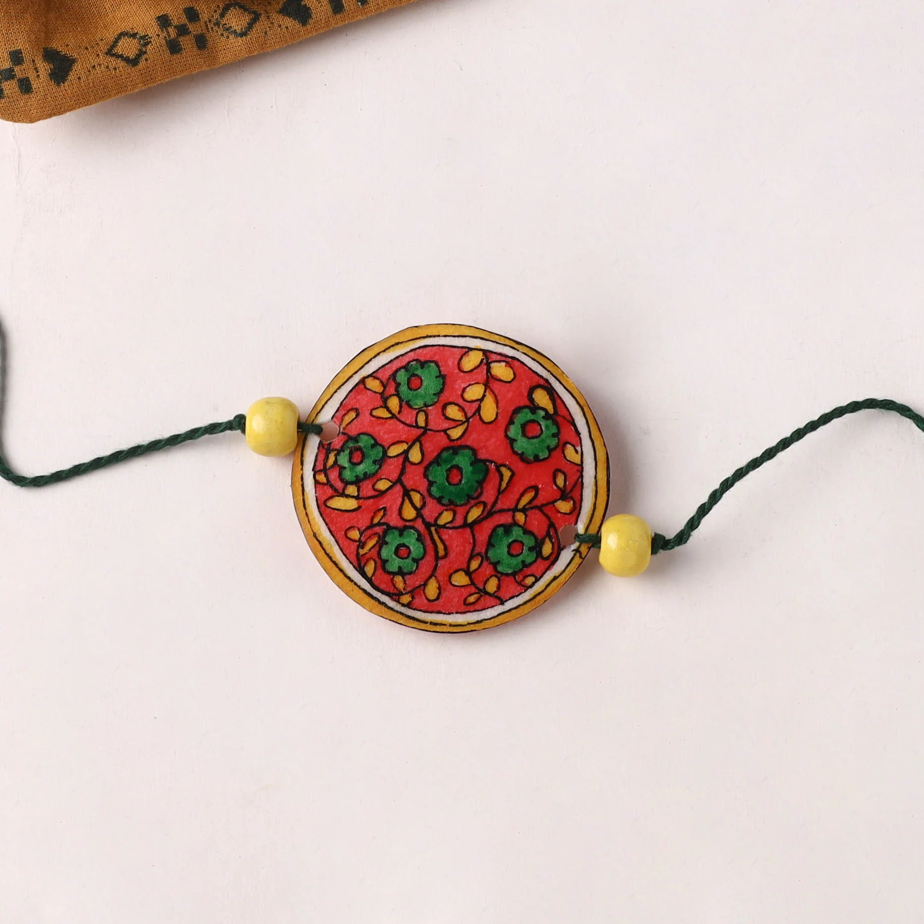 Flower - Handpainted Tholu Bommalata Leather Rakhi (Assorted) 05 - Image 2