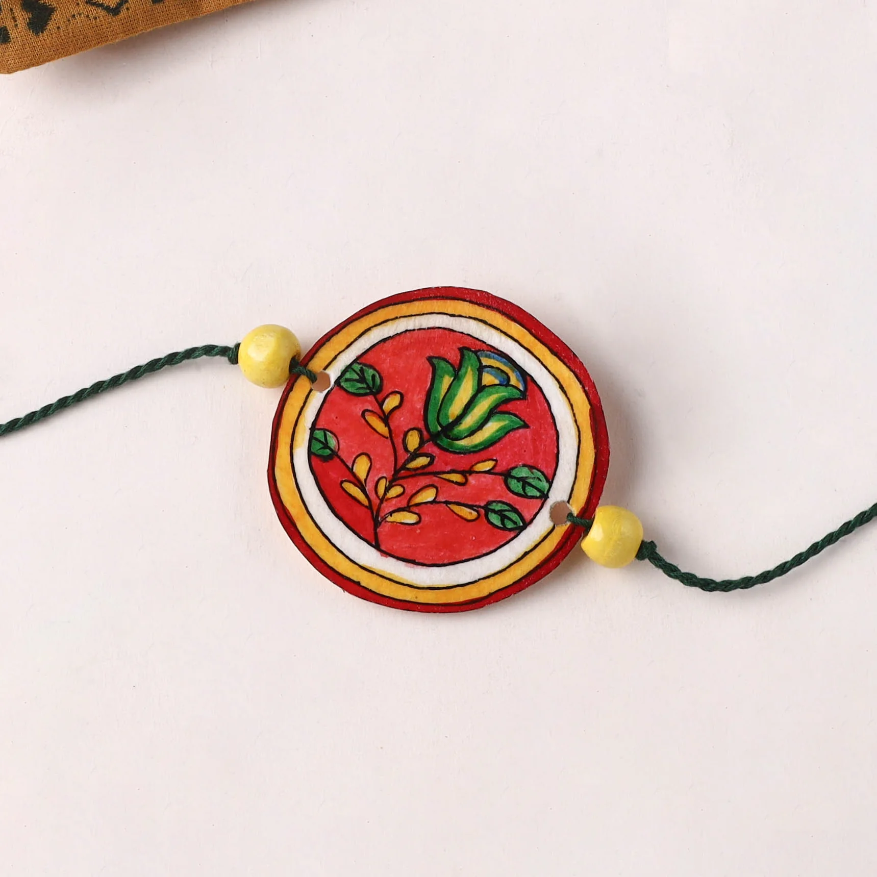 Flower - Handpainted Tholu Bommalata Leather Rakhi (Assorted) 06 - Image 2