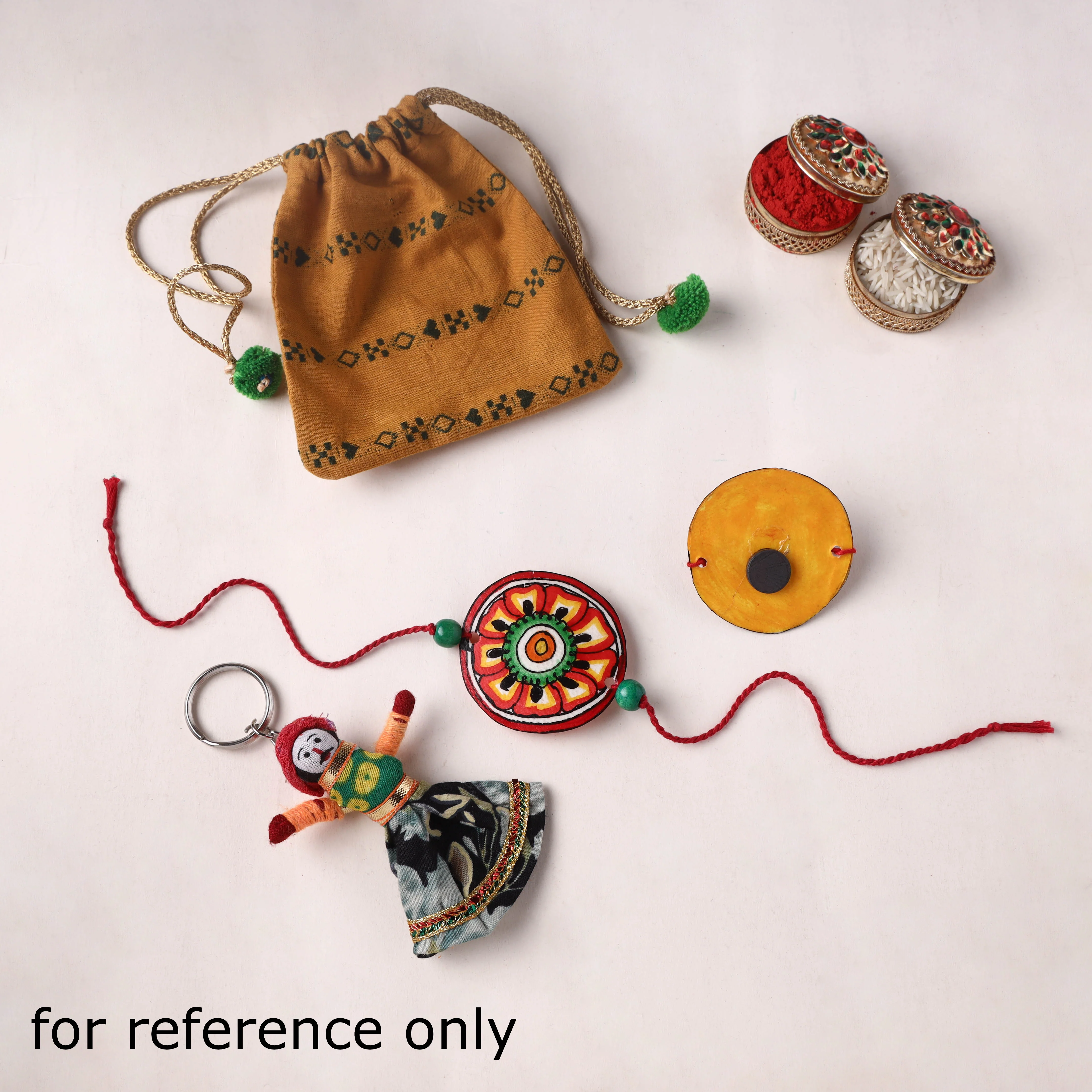 Peacocks - Handpainted Tholu Bommalata Leather Rakhi (Assorted) 27 - Image 3