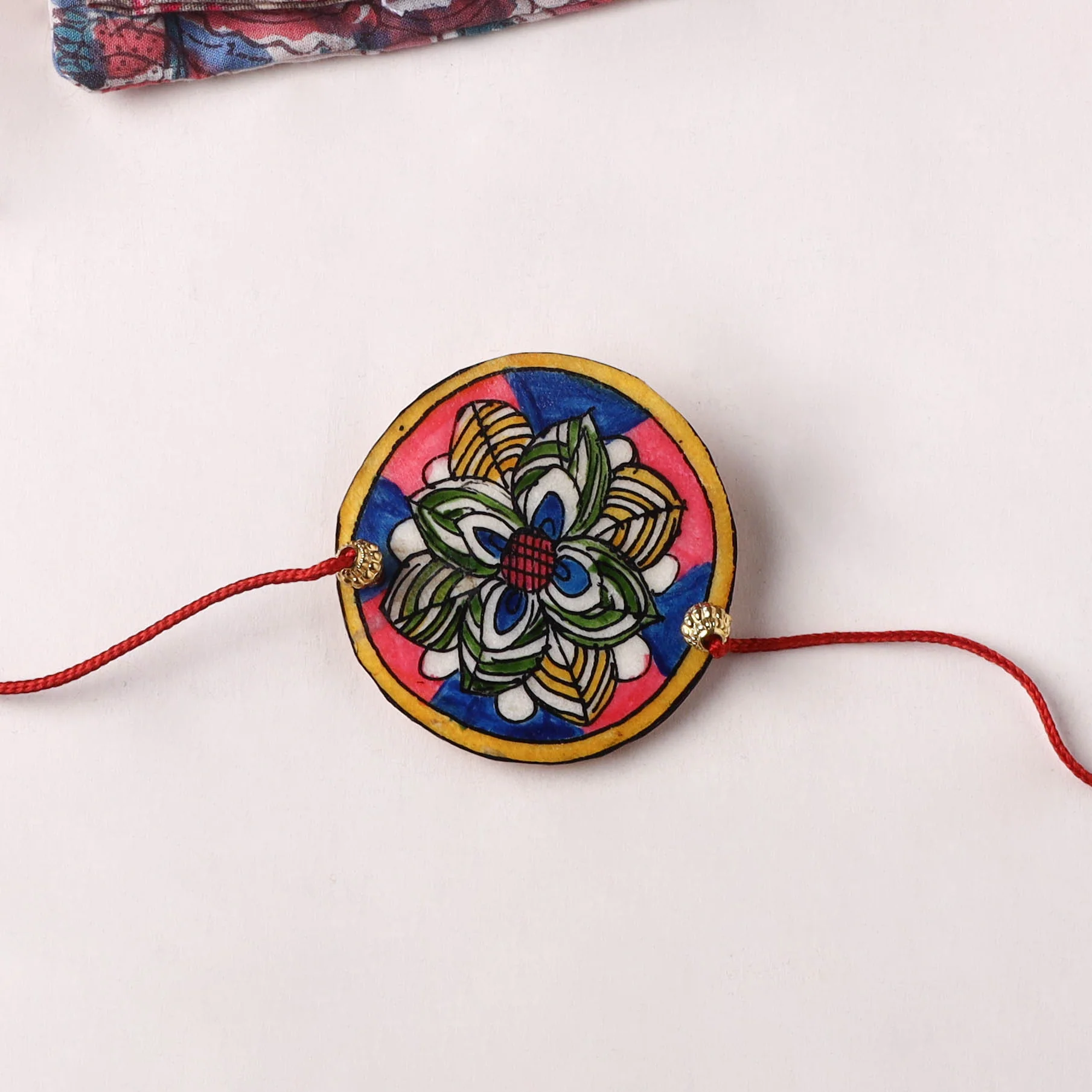 Flower - Handpainted Tholu Bommalata Leather Rakhi (Assorted) 29 - Image 2