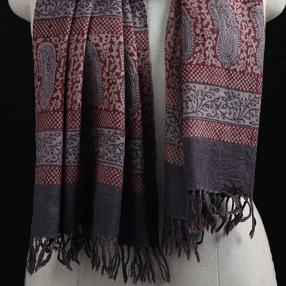 Handwoven Merino Wool Natural Dyed Hand Block Bagh Print Stole 05 - Image 2