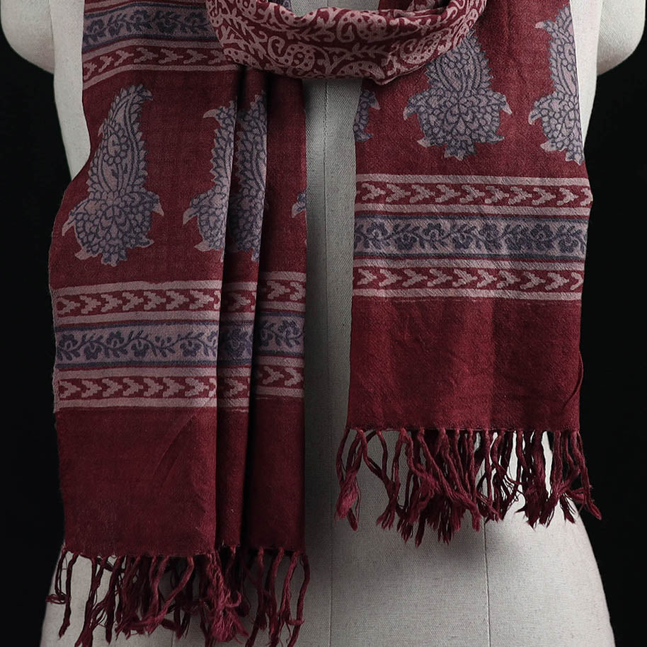 Handwoven Merino Wool Natural Dyed Hand Block Bagh Print Stole 15 - Image 2