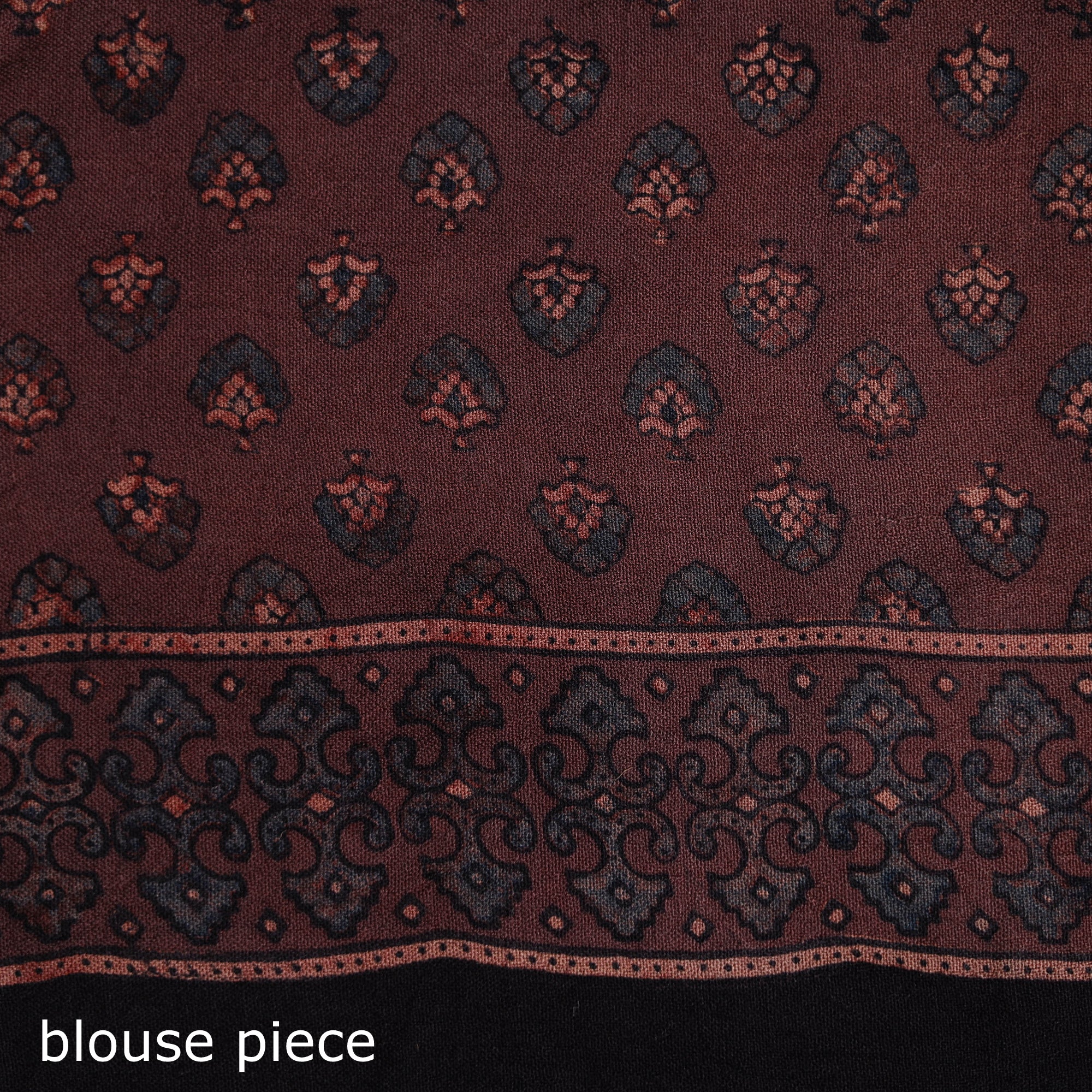 Brown - Handwoven Merino Wool Natural Dyed Hand Block Print Ajrakh Saree 05 - Image 5