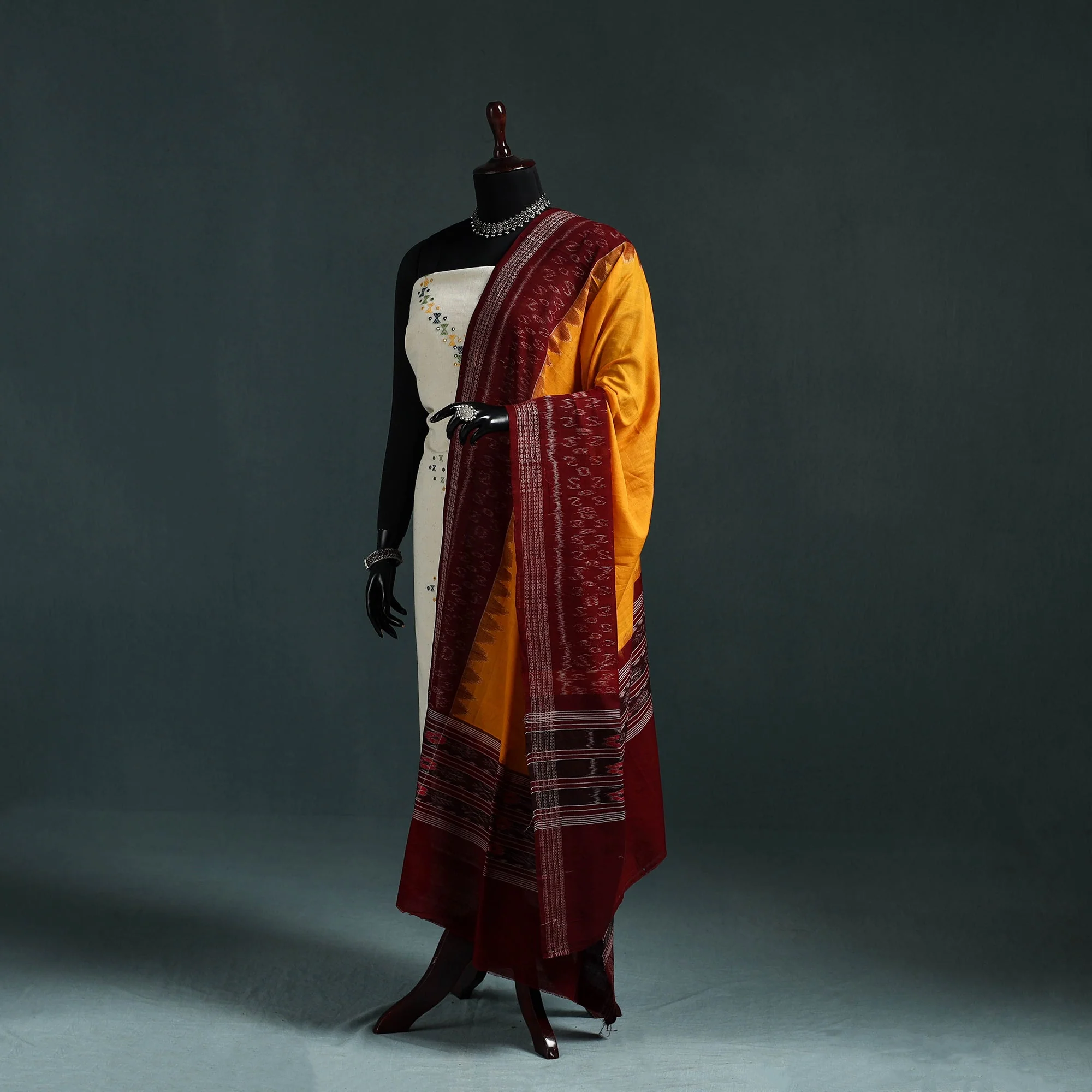 Yellow - Ikat Handloom Cotton Sambalpuri Dupatta 02
