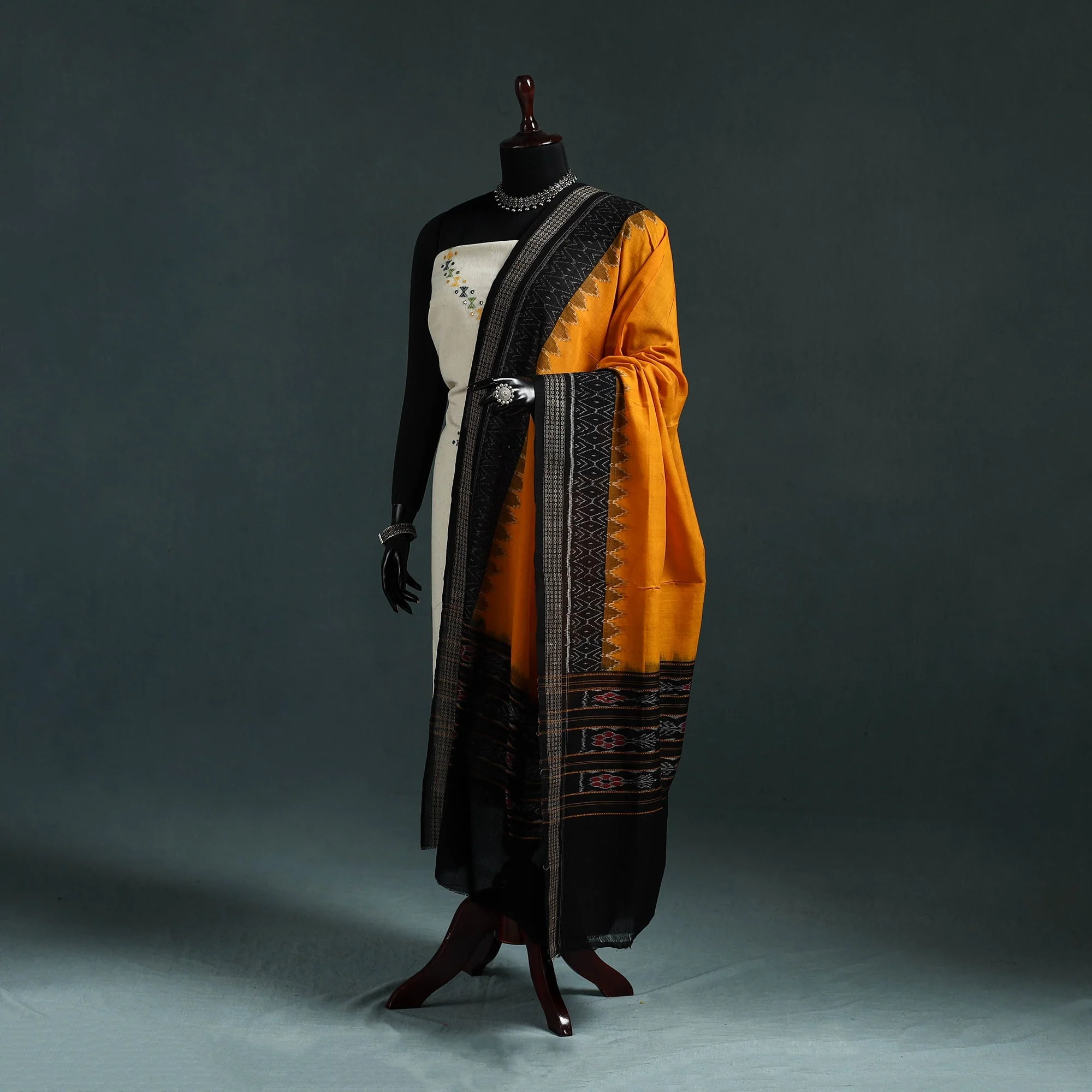 Yellow - Ikat Handloom Cotton Sambalpuri Dupatta 03