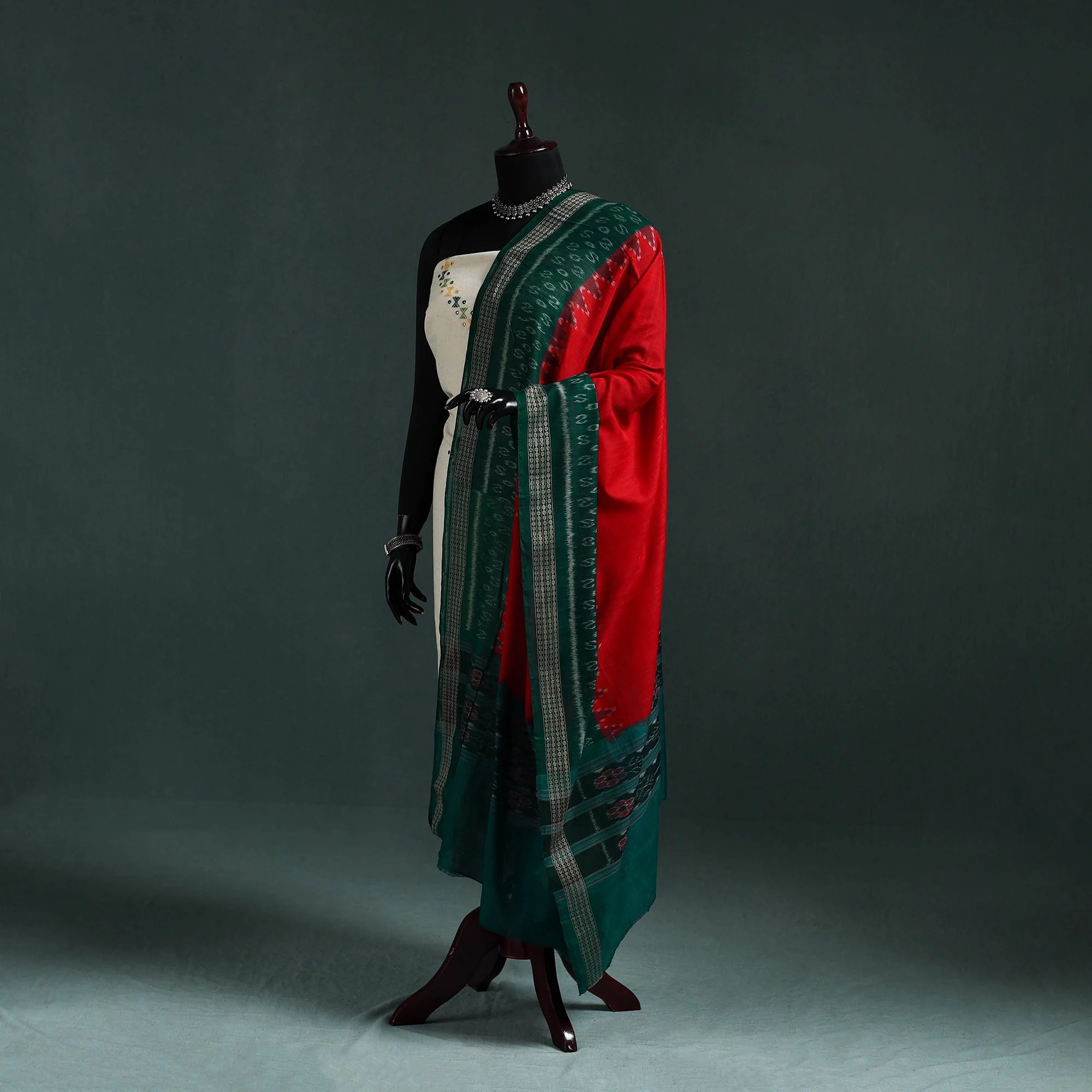 Red - Ikat Handloom Cotton Sambalpuri Dupatta 07
