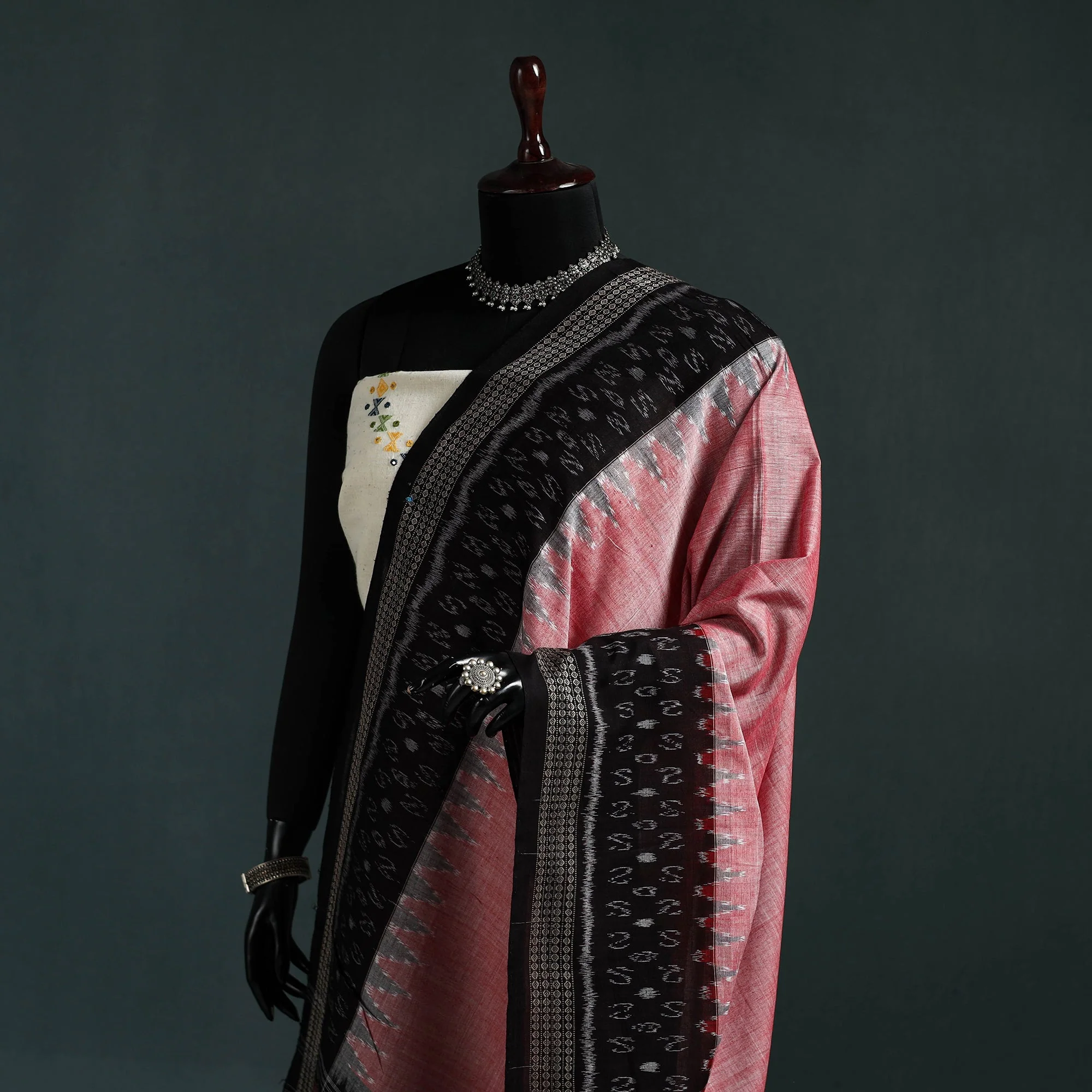 Pink - Ikat Handloom Cotton Sambalpuri Dupatta 08 - Image 2