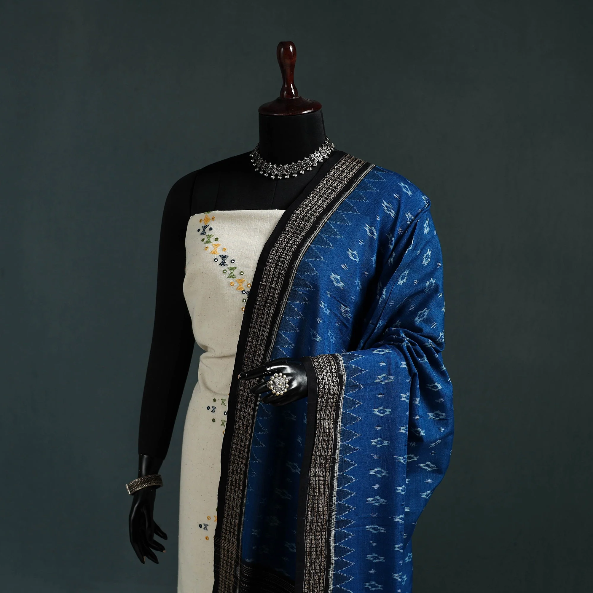 Blue - Ikat Handloom Cotton Sambalpuri Dupatta 09 - Image 2