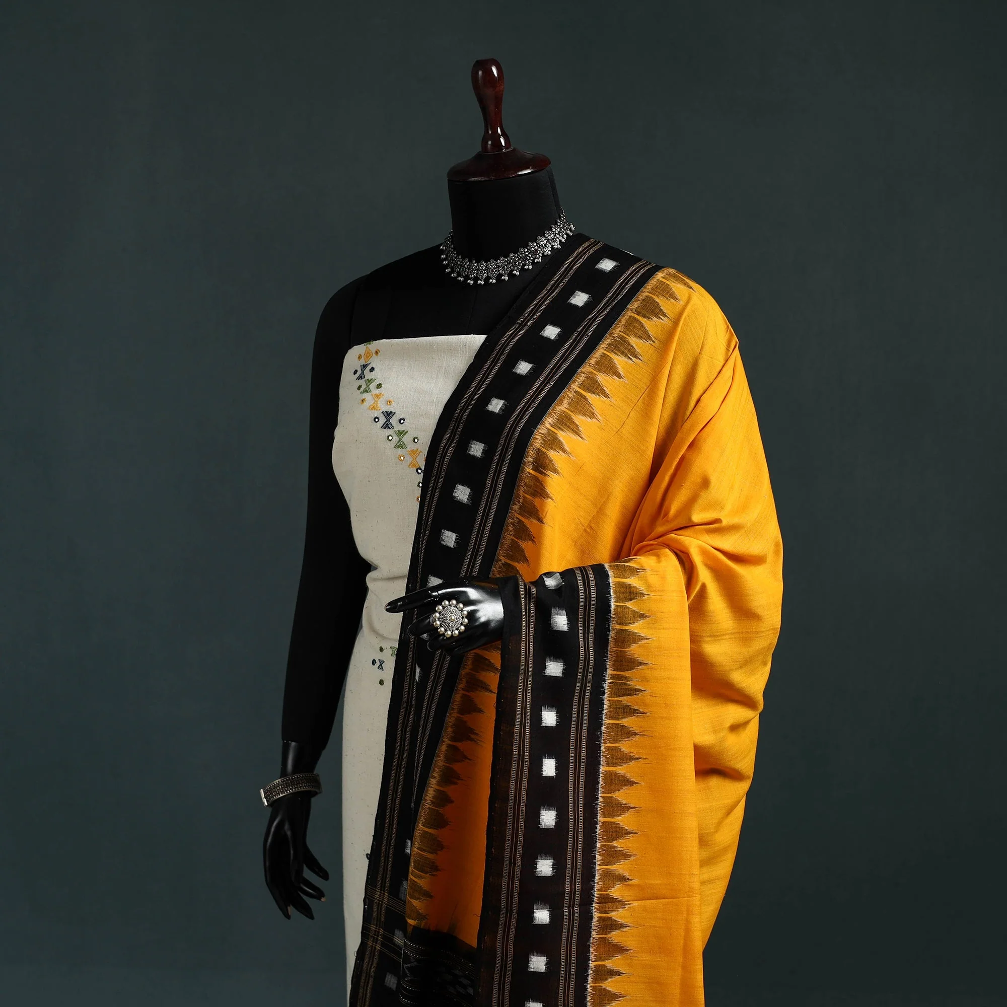 Yellow - Ikat Handloom Cotton Sambalpuri Dupatta 10 - Image 2