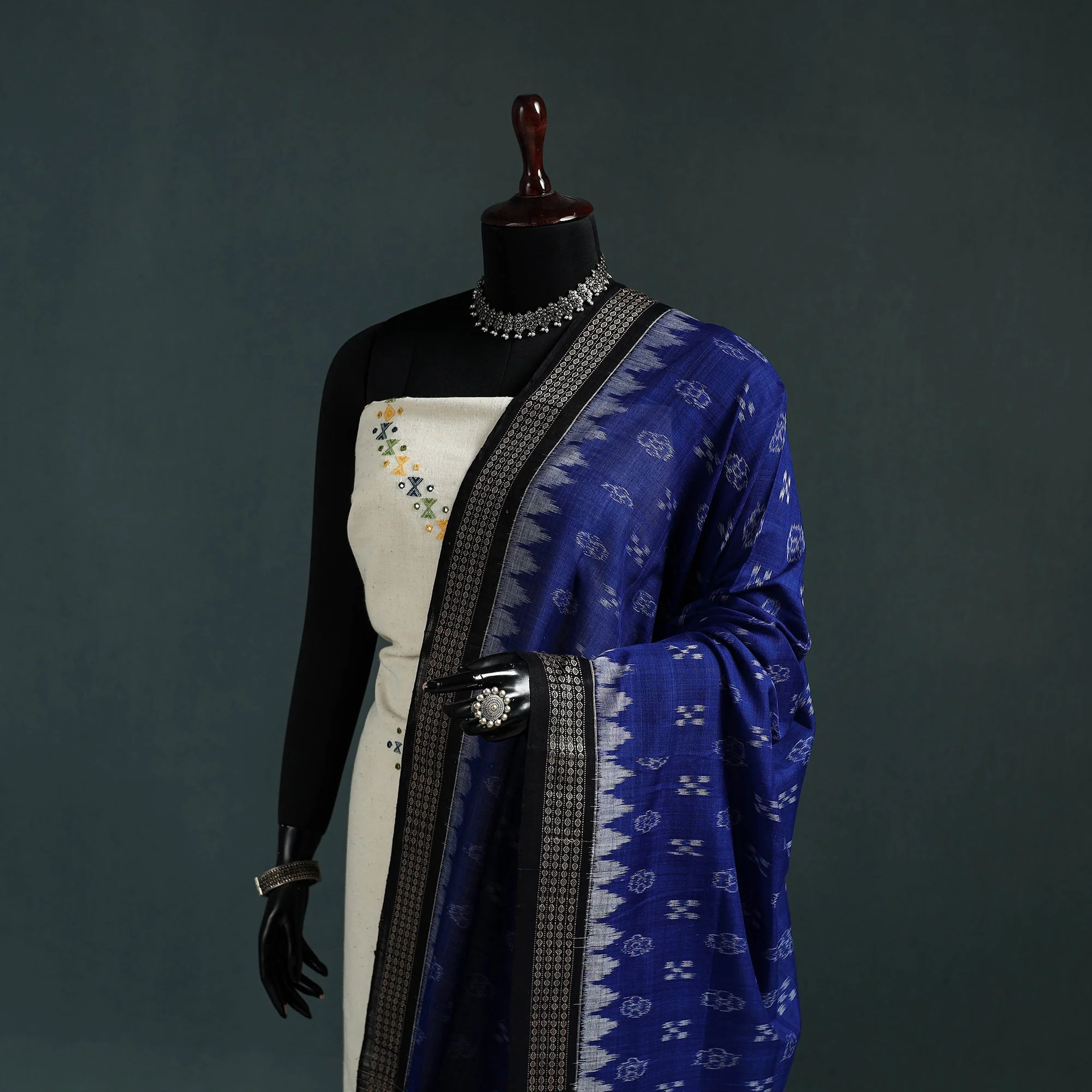 Blue - Ikat Handloom Cotton Sambalpuri Dupatta 11 - Image 2