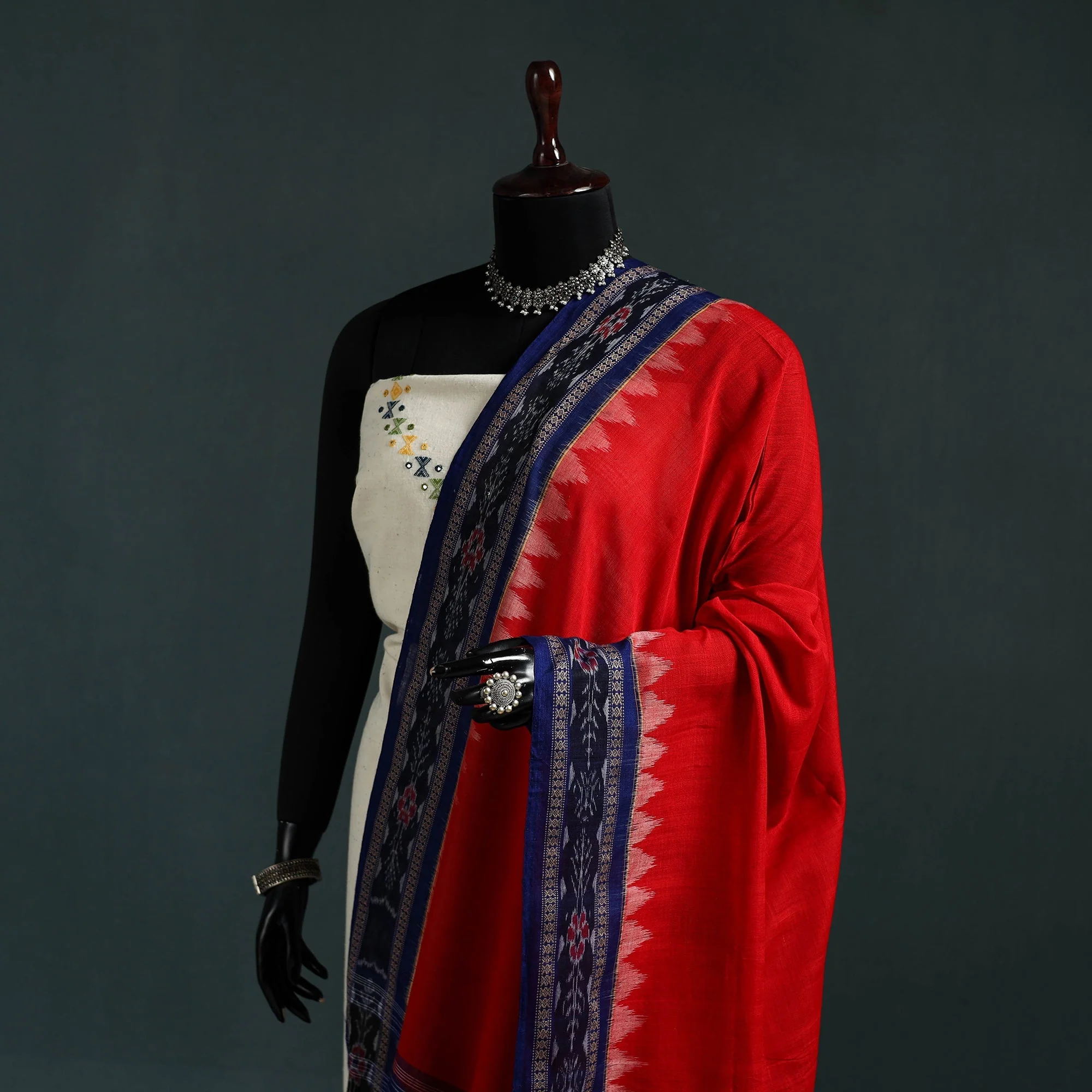 Red - Ikat Handloom Cotton Sambalpuri Dupatta 12 - Image 2