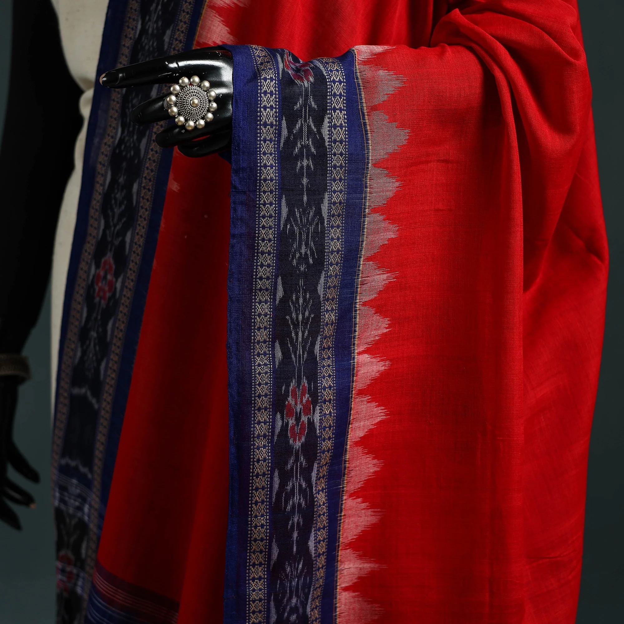 Red - Ikat Handloom Cotton Sambalpuri Dupatta 12 - Image 3