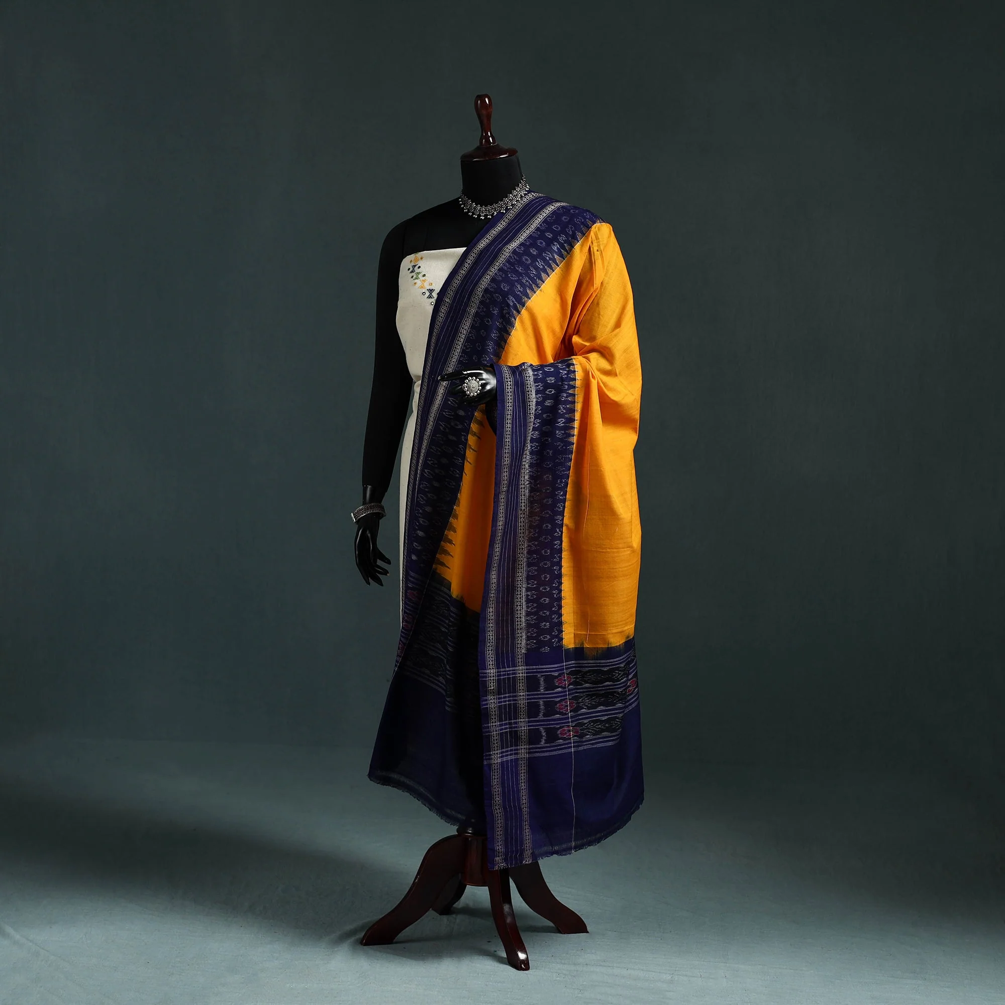Yellow - Ikat Handloom Cotton Sambalpuri Dupatta 13