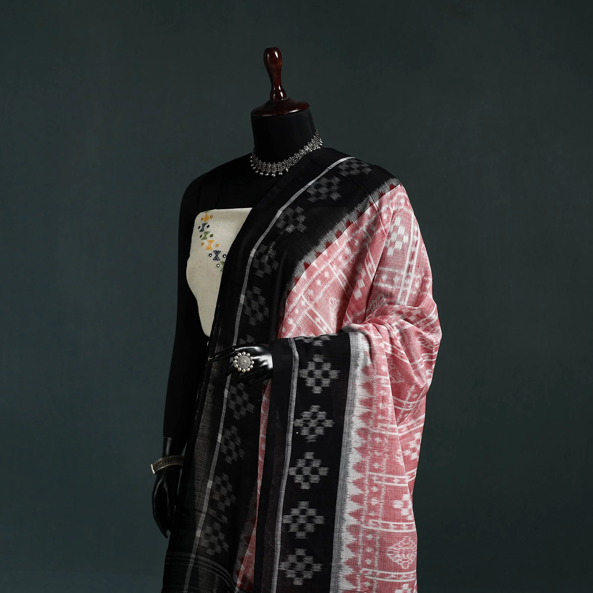 Pink - Ikat Handloom Cotton Sambalpuri Dupatta 19 - Image 2