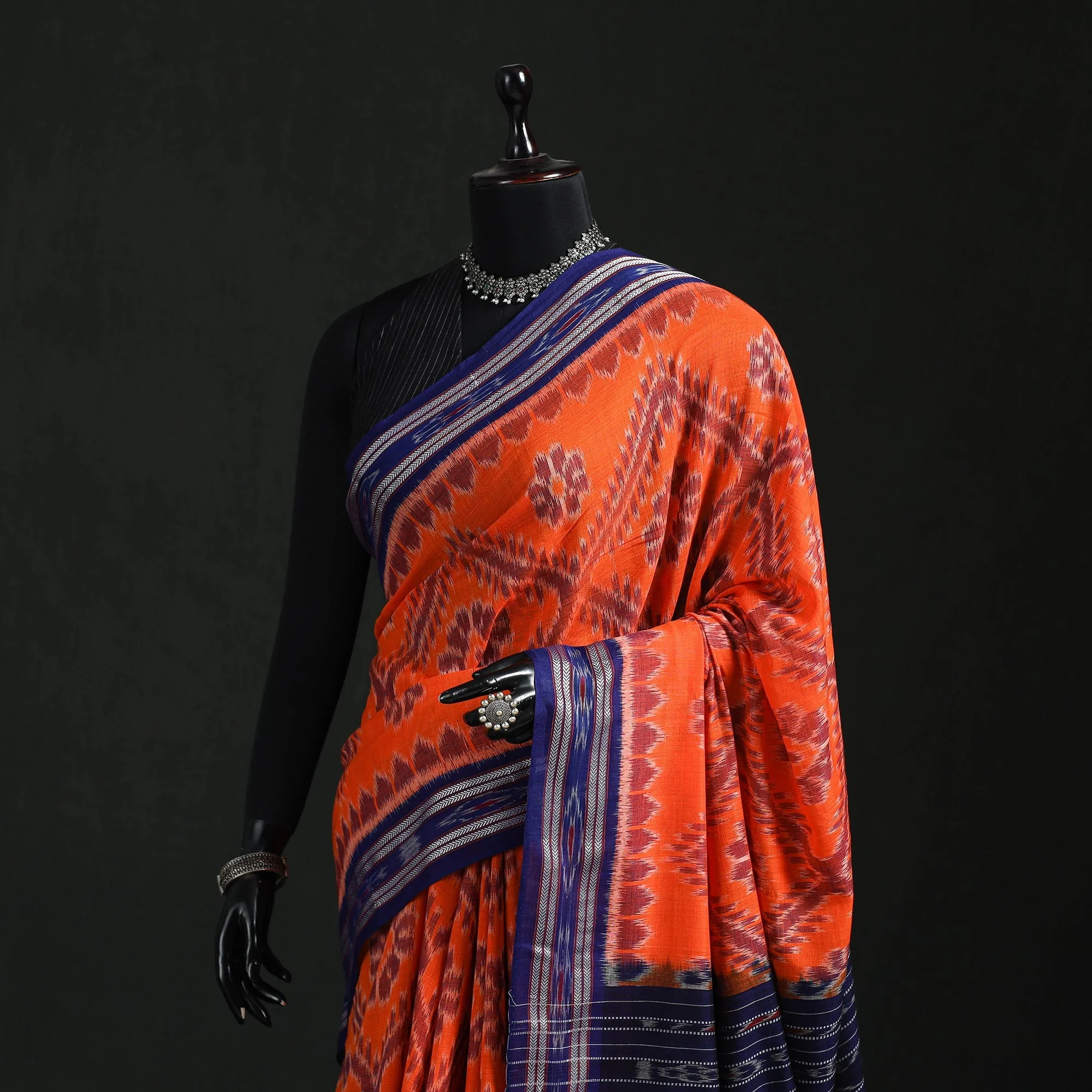 Orange - Ikat Handloom Cotton Sambalpuri Saree 20 - Image 2
