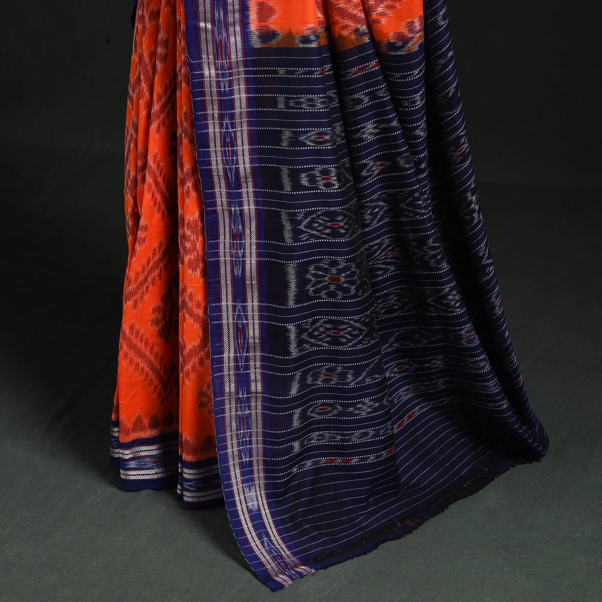 Orange - Ikat Handloom Cotton Sambalpuri Saree 20 - Image 4
