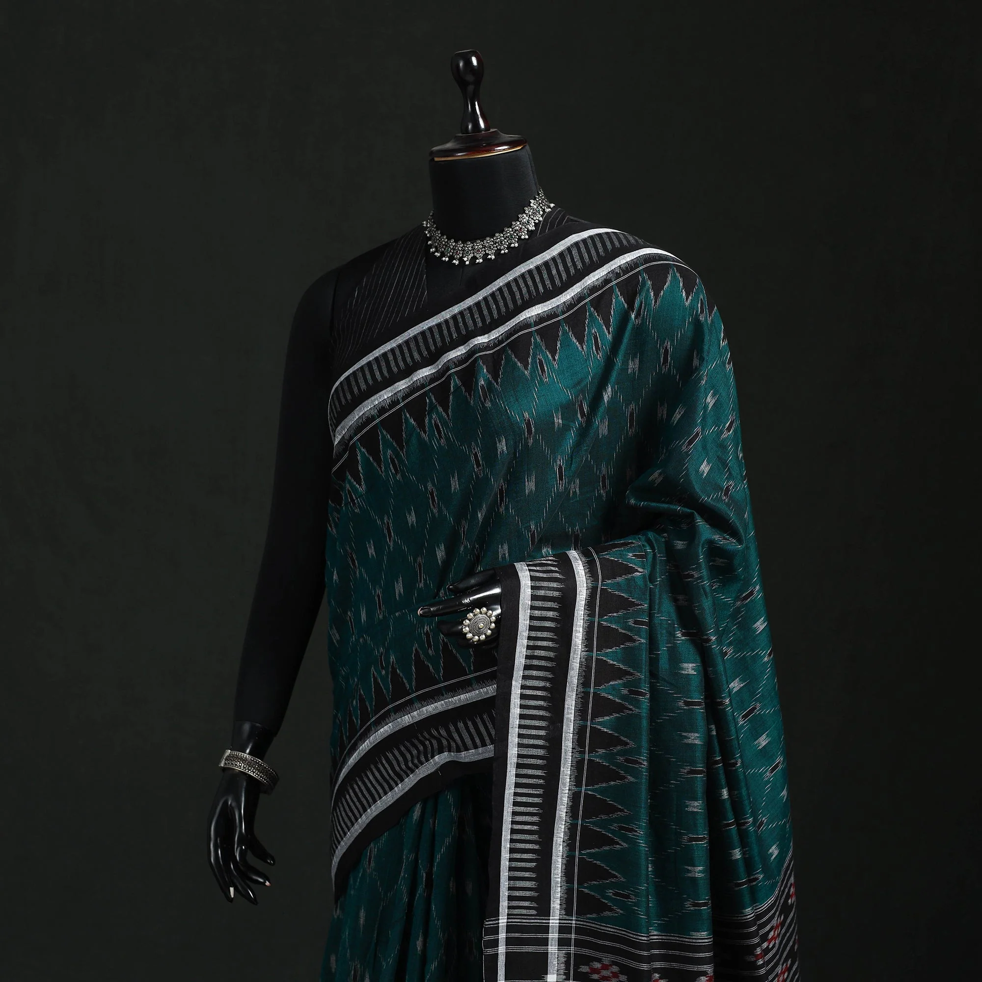 Green - Ikat Handloom Cotton Sambalpuri Saree 21 - Image 2
