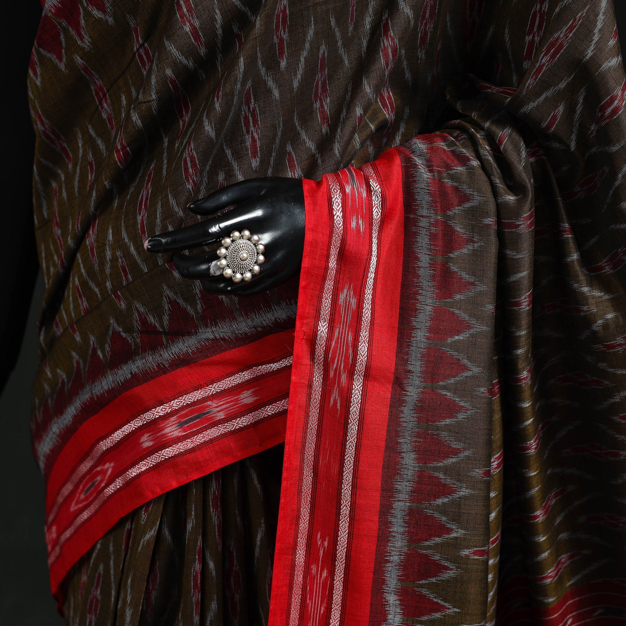 Green - Ikat Handloom Cotton Sambalpuri Saree 30 - Image 3