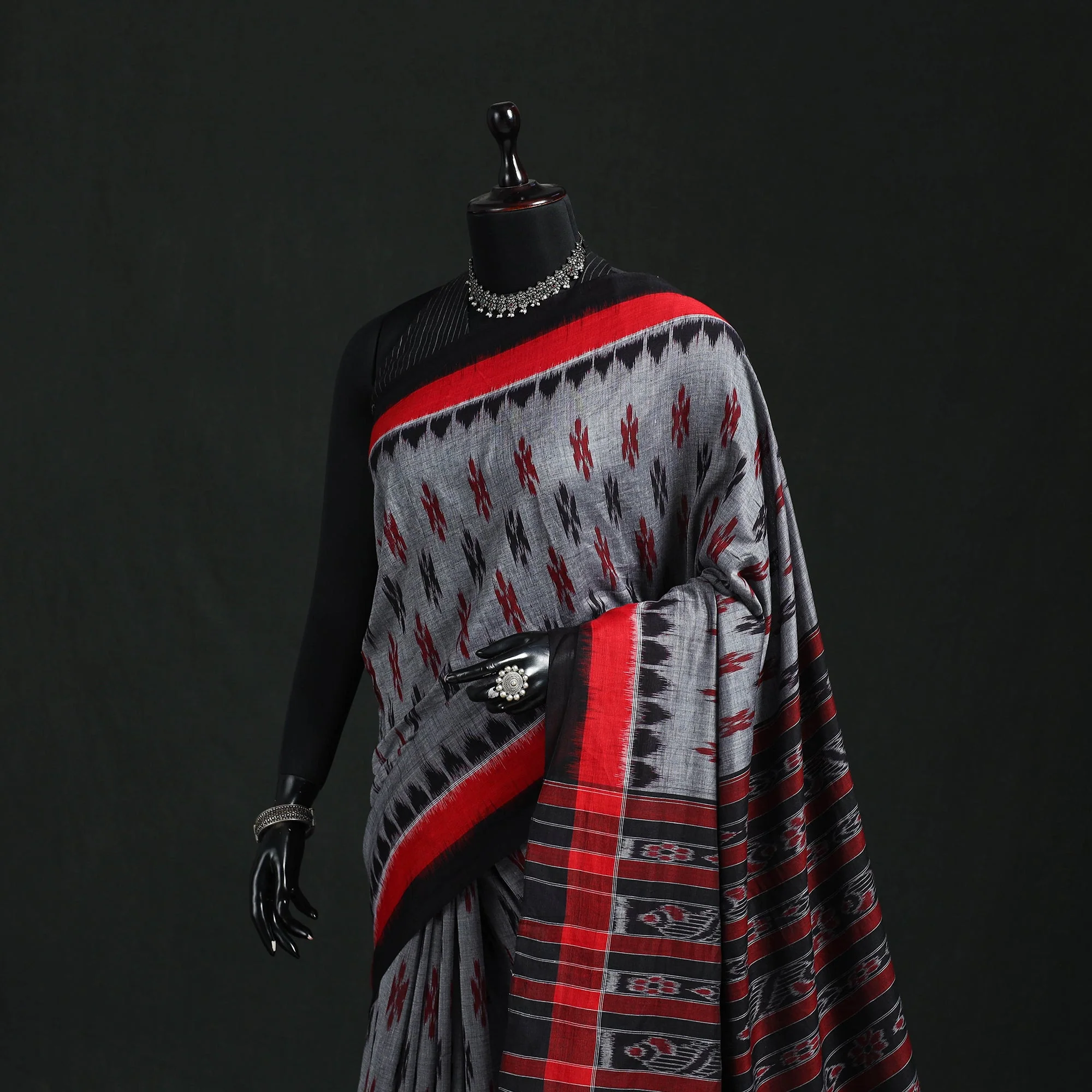 Grey - Ikat Handloom Cotton Sambalpuri Saree 45 - Image 2