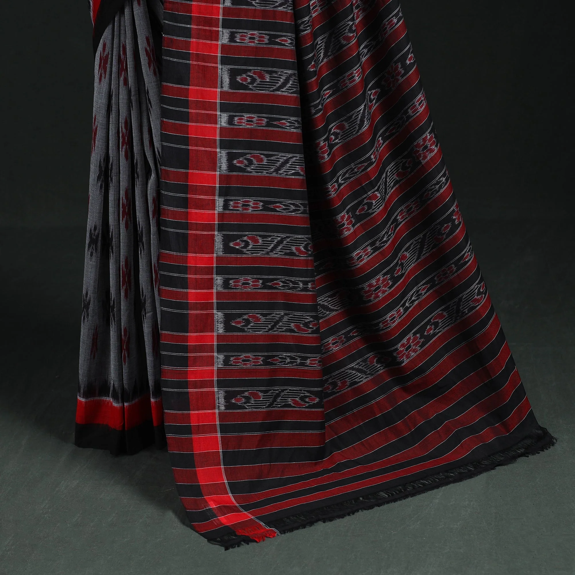 Grey - Ikat Handloom Cotton Sambalpuri Saree 45 - Image 4