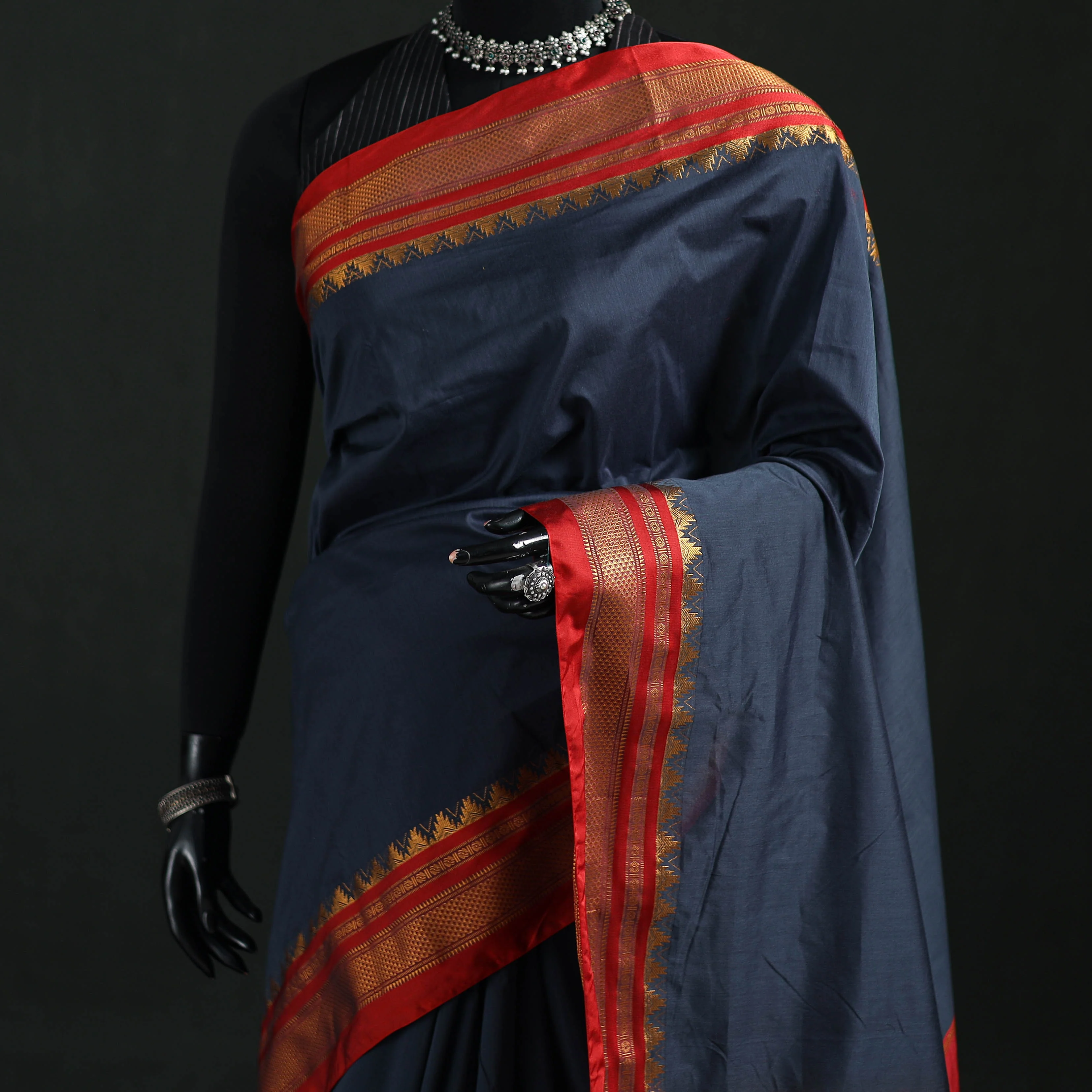 Ilkal Weave Silk Cotton Zari Border Saree with Blouse Piece 26 - Image 2