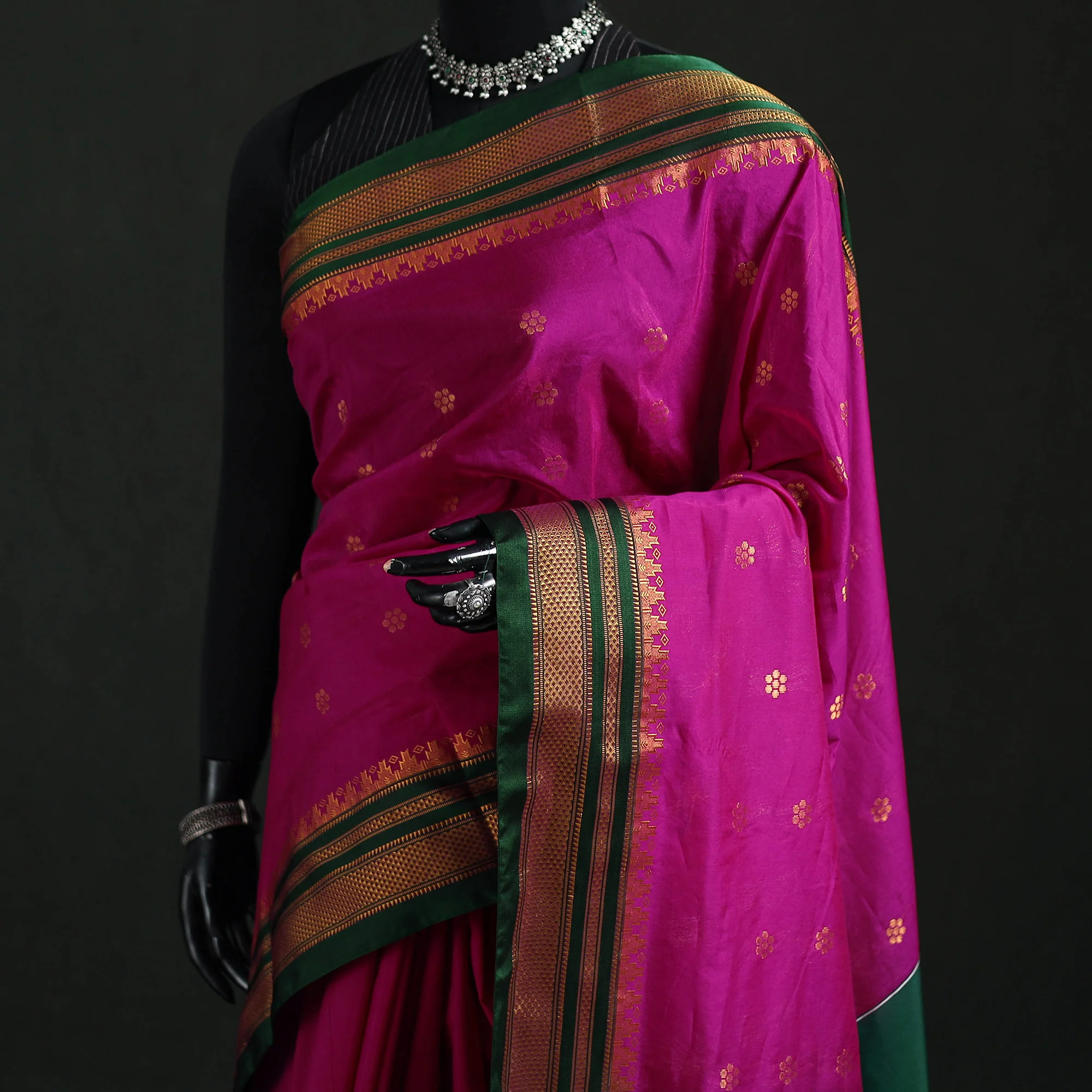 Ilkal Weave Silk Cotton Zari Border Saree with Blouse Piece 27 - Image 2